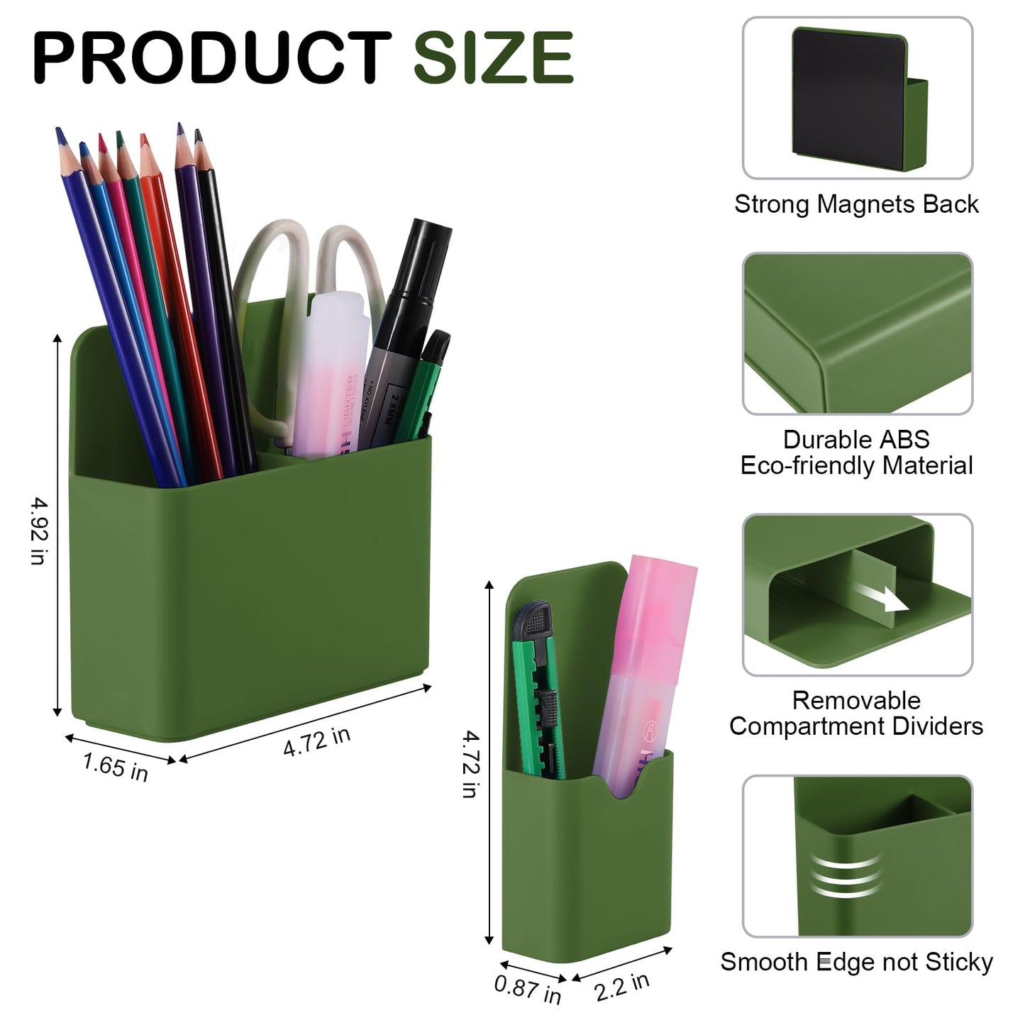 KITANIS Magnetic Pen Holder,2 Pack Magnetic Dry Erase Marker Holder with Generous Compartments,Strong Magnet Storage Marker Pen Pencil Organizer for Refrigerator,Whiteboard,Locker Accessories