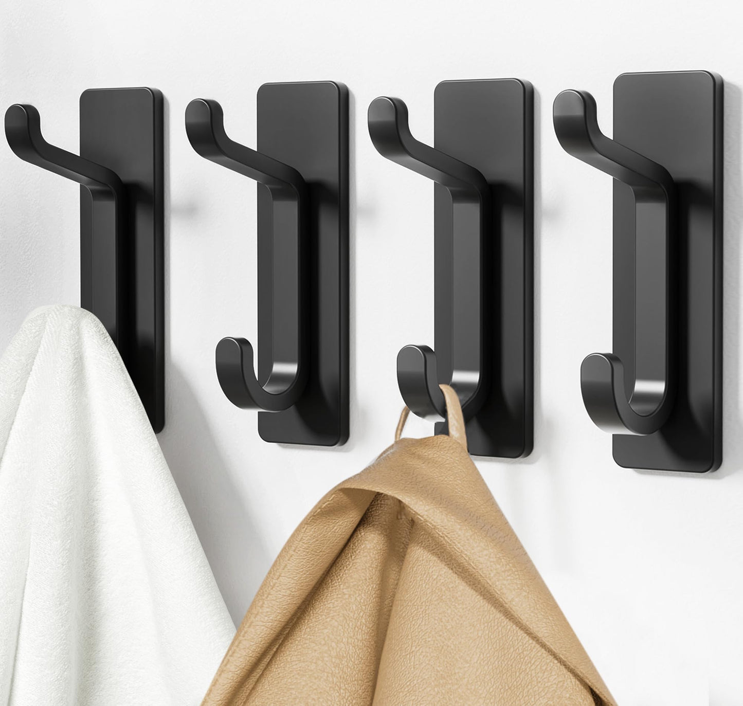 pickpiff Wall Hooks for Coat and Towel: 13LB Strong Adhesive Door Hanger Stick on, Black 6 Pack