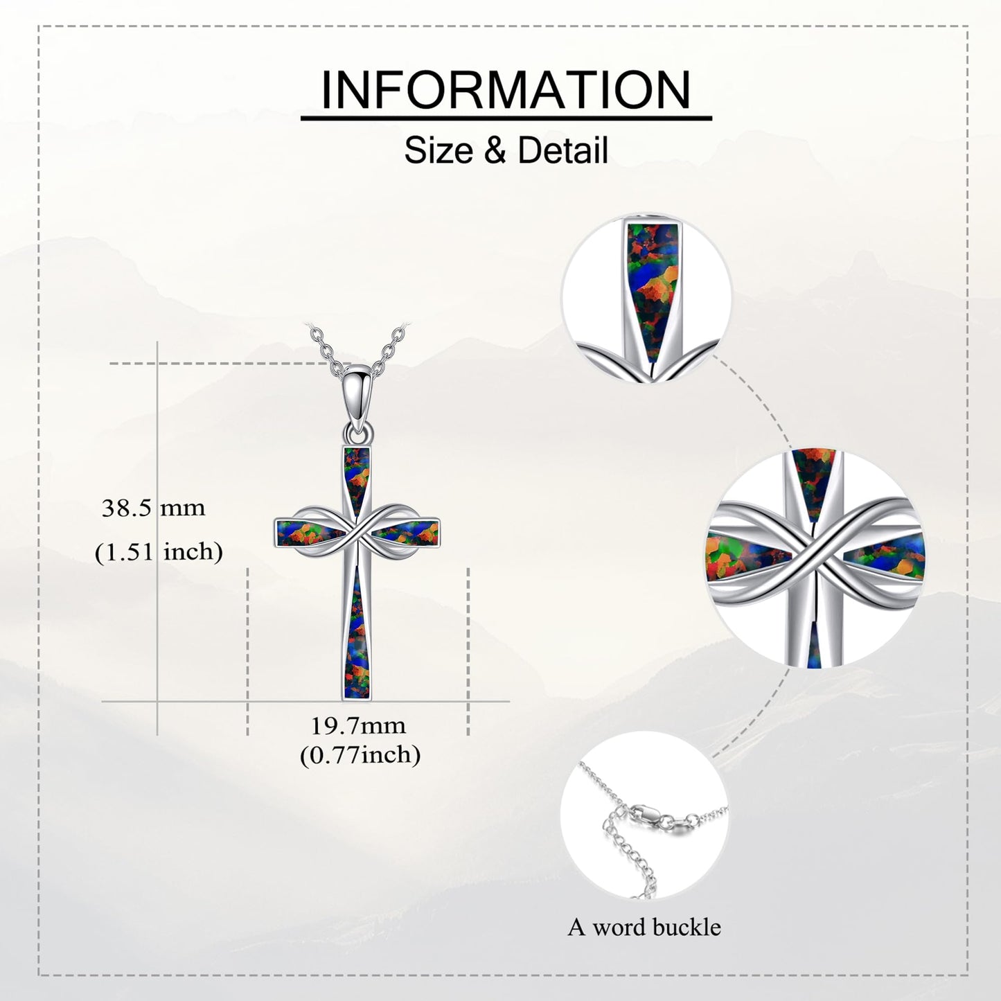 ONEFINITY Infinity Cross Necklace 925 Sterling Silver Black Fire Opal Pendant Necklace Cross Jewelry Gifts for Women Men