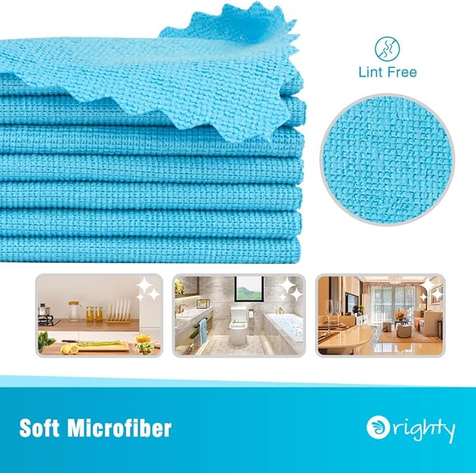 Orighty Cleaning Cloths 12x12 inch, Pack of 24, Highly Absorbent Microfiber Cleaning Supplies, Lint Free Cloths for Multiple-use, Powerful Cleaning Rags for House, Kitchen, Car Care (Blue)