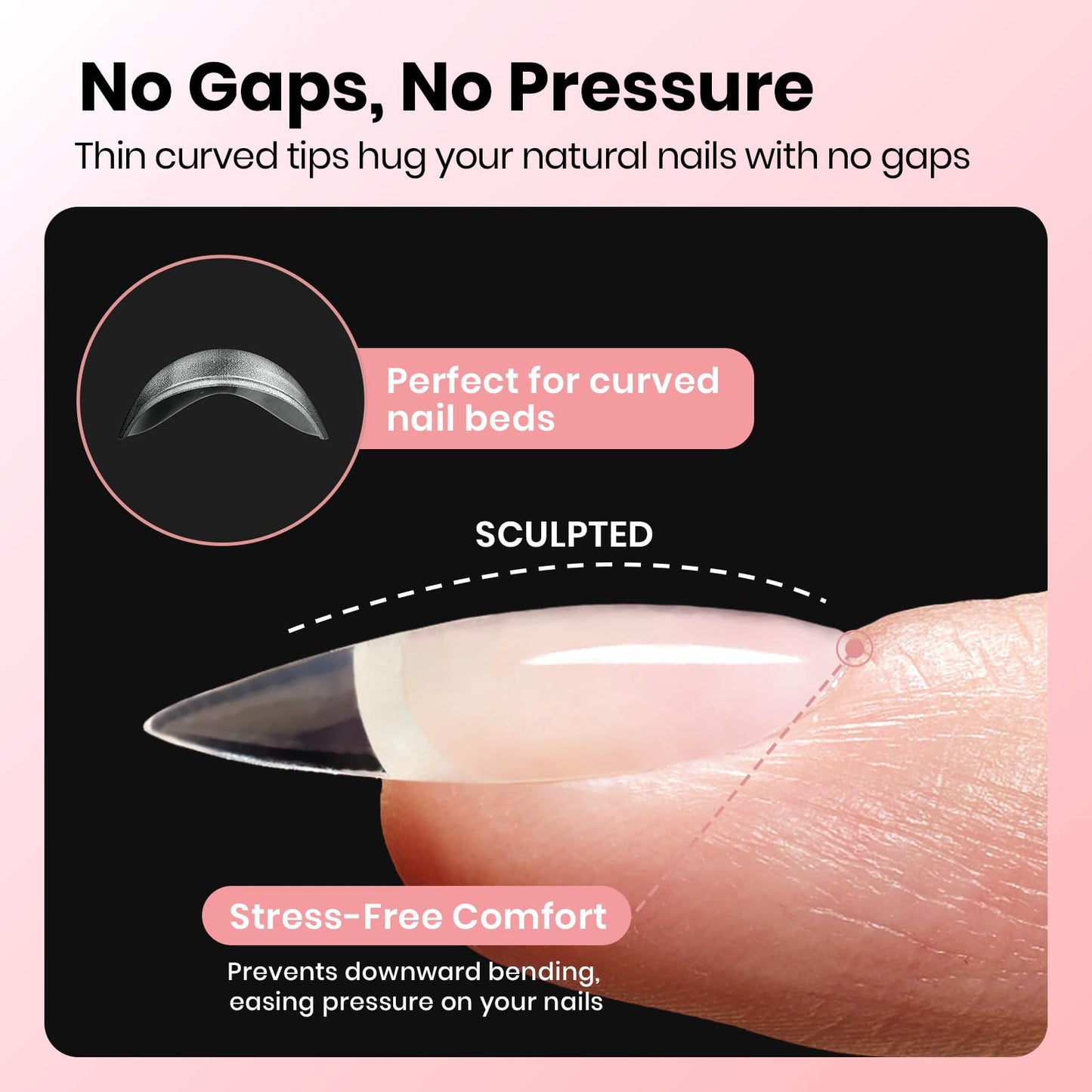 Beetles Gel Nail Tips Curve-EX - Almond Medium, 320pcs 16 Sizes, Etch-X Half Matte Full Cover Soft Acrylic False Press on Nail Tips Easy DIY Nail Extension Art Salon for Curved & Natural Nail Beds