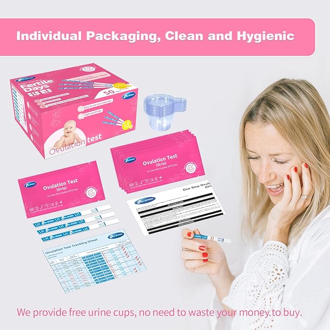 Ovulation Test Strips, Fertility Test Ovulation Predictor Kit with Free Urine Cup for Women Natural Cycles, 50 LH Strips (50)