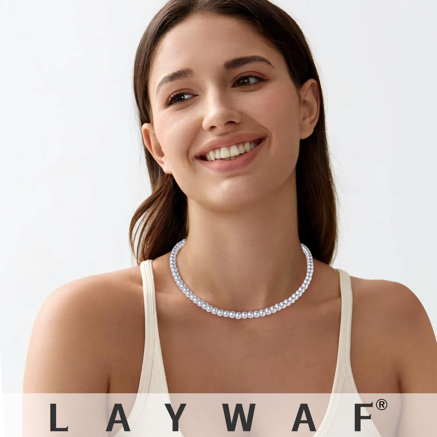 LAYWAF Navajo Beaded Necklace, Faux Pearl Choker, Women's Costume Jewelry, Grey