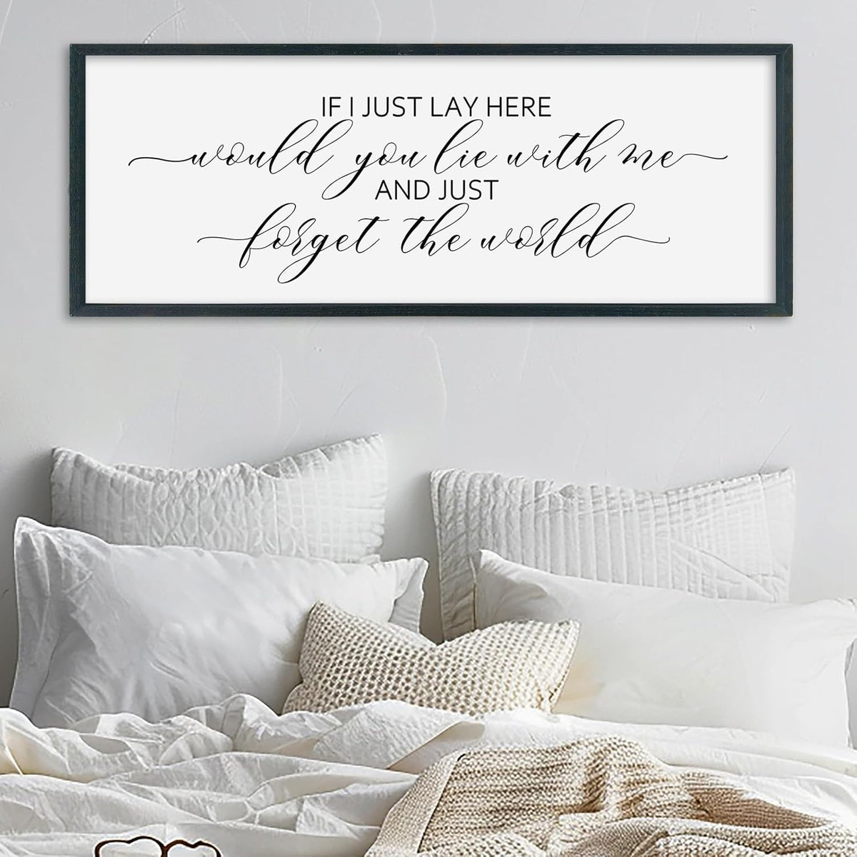 SRSZHIYUE If I Lay Here Would You Lie With Me Sign Bedroom Wall Decor Art 40"×15" Large Wood Framed Wall Hanging (Black)