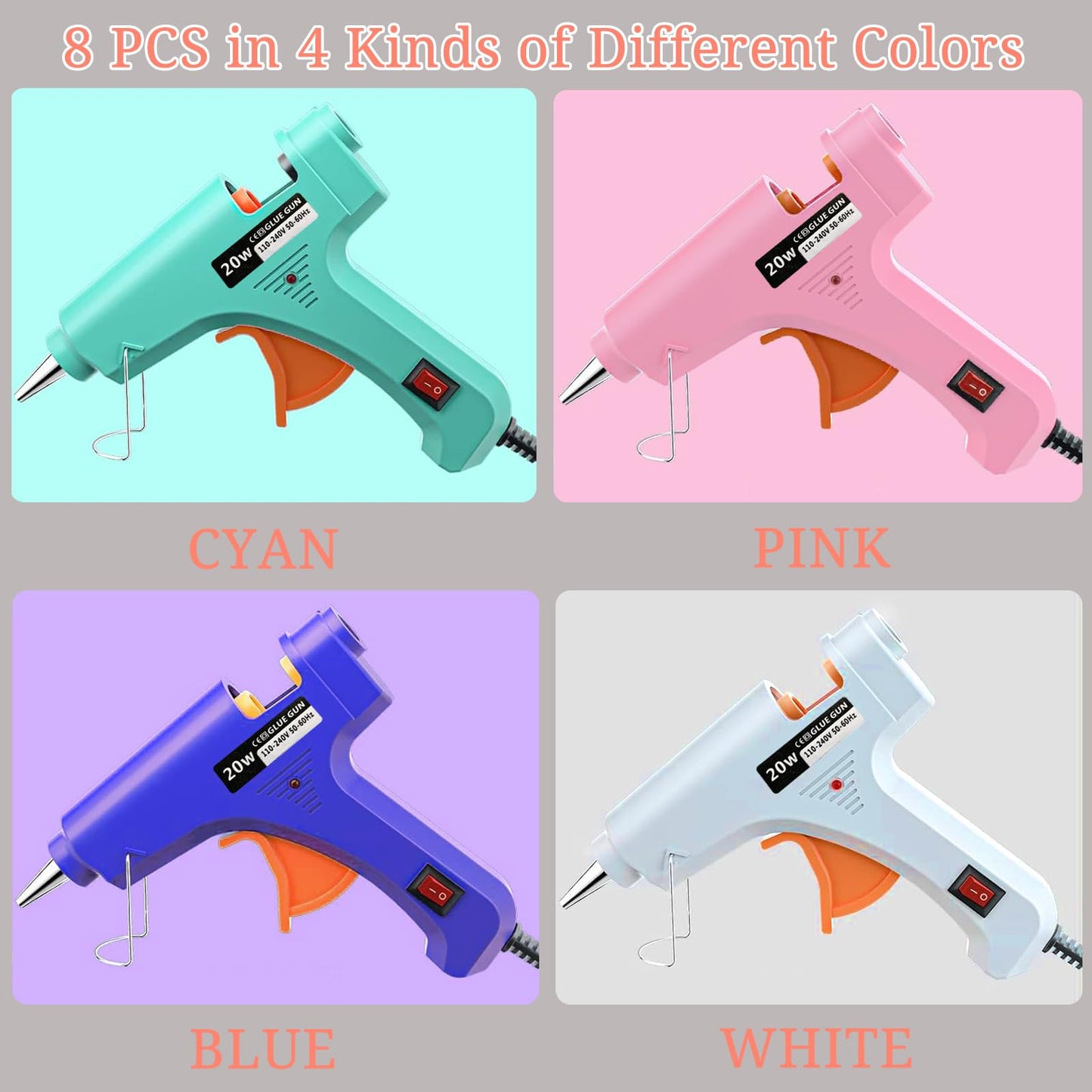 Mini Hot Glue Gun, 8 Pack Hot Glue Guns for Crafts with 40 Sticks Melt Glue Gun, Small Hot Melt Gun Set Arts Craft School DIY Arts Class Projects Home Quick Repairs