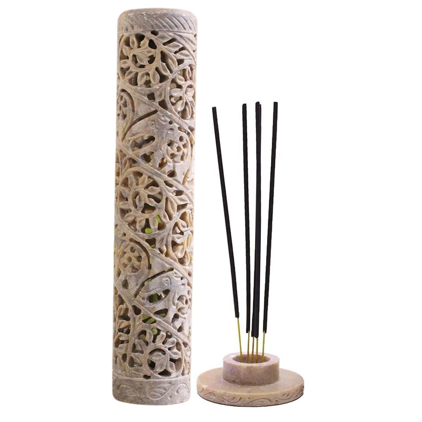 Carry Me Marble Soapstone Incense Stick Holder | Candle Burner | Tea Light Holder - Perfect Handmade Elephant Carving for Gifting. Decorative Home and Office Decor.(3 x 3 x 10.5 Inches)