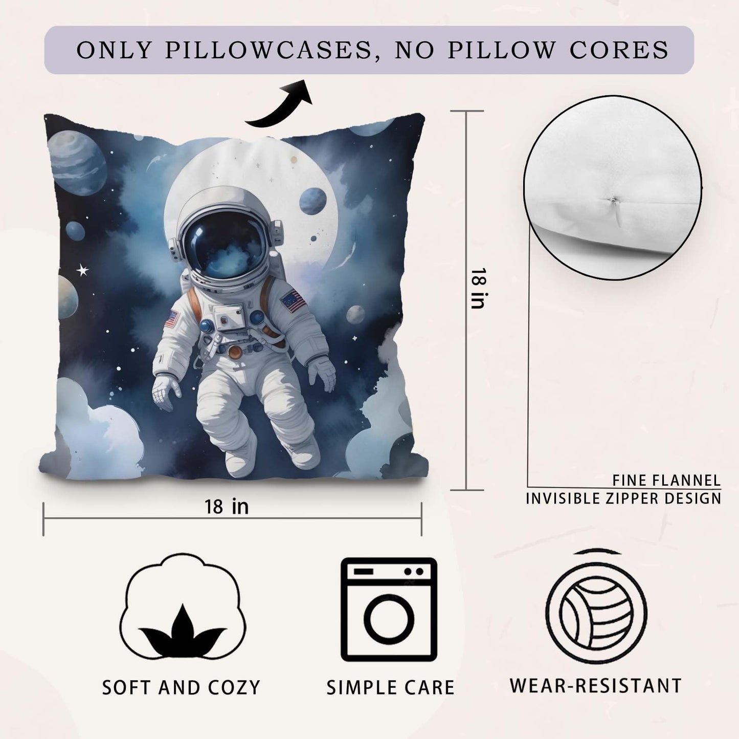 Likjad Space Pillow Covers 18x18 Set of 2, Space Decor for Boys Room, Blue Cosmic Planets Astronaut Decorative Throw Pillow Covers for Kids Boys Room Playroom Nursery Decor