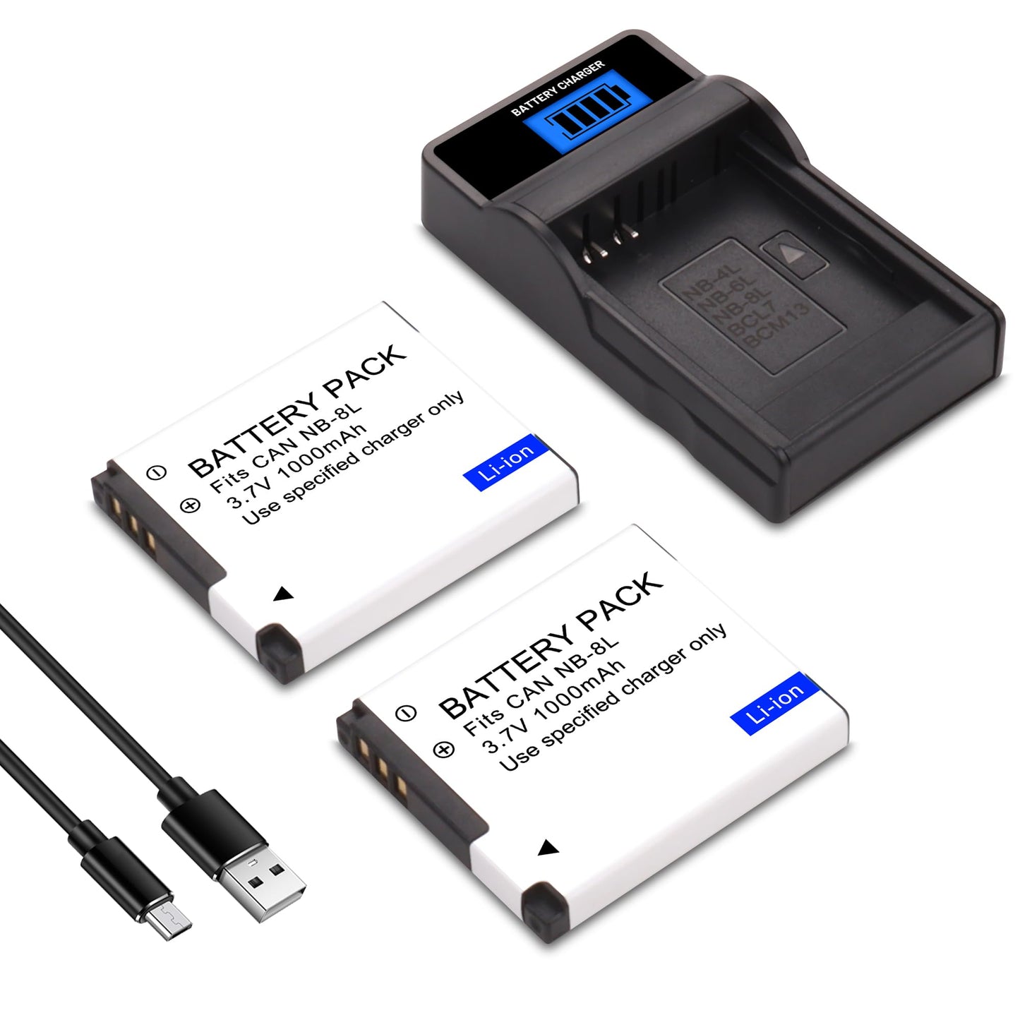TZRONG 2Pack Battery & LCD Slim USB Charger for Canon NB-8L, NB8L, CB-2LAE and Canon PowerShot A2200, PowerShot A3000 is, PowerShot A3100 is, PowerShot A3200 is, PowerShot A3300 is Cameras