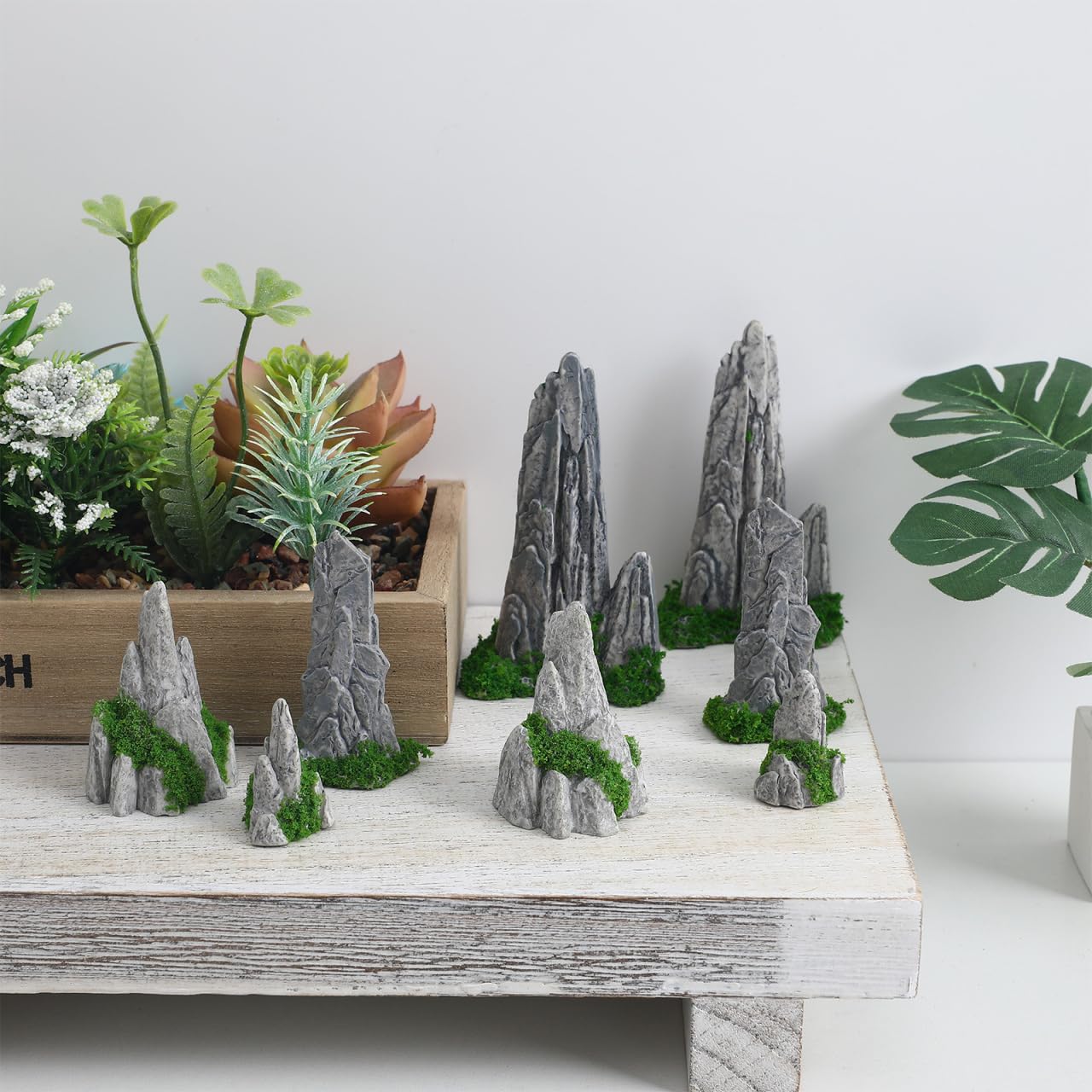 DOITOOL 12PCS Mini Rockery Decoration Zen Garden Accessories Miniature Zen Decor Rockery Statue Miniature Mountain Micro Landscape Decoration Bonsai Ornament Plant Pot Terrarium Decor