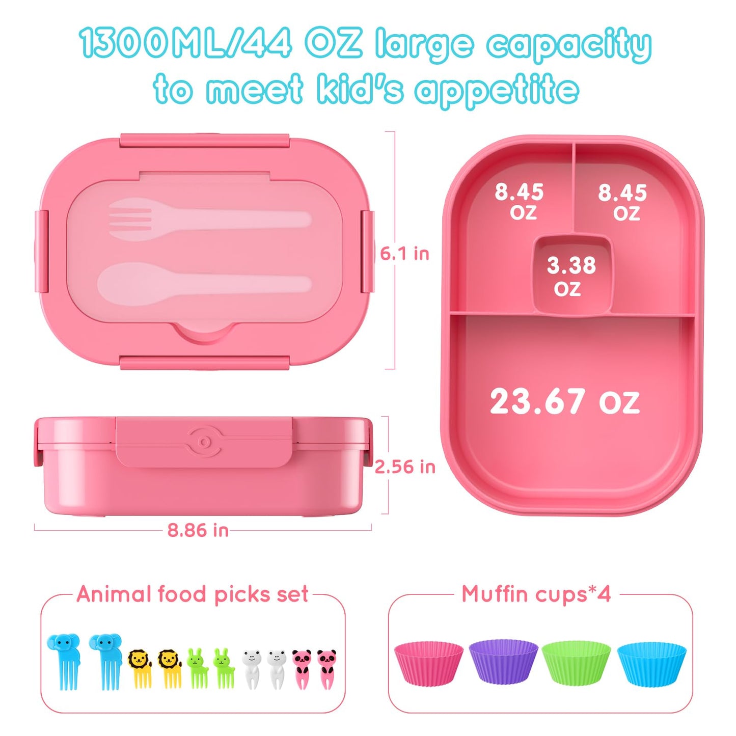 TIME4DEALS Bento Box Kid Adult Lunch Box 2 Pack, Leakproof Bento Lunch Container 4 Compartment Bento-Style Lunchbox with Utensil Set, On-the-Go Meal and Snack Packing for School, Work, Picnic