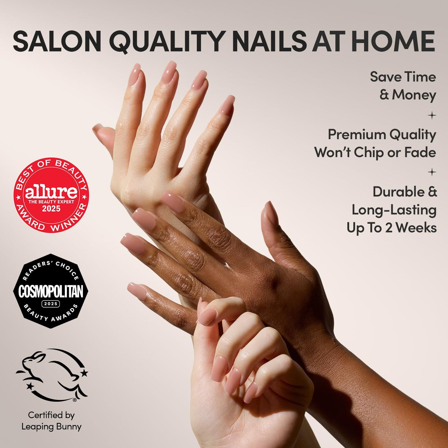 Glamnetic Press On Nails - In The Nude | Medium Square Fake Nails, Sheer Nude Neutral, Salon Quality | 15 Sizes - 30 Nail Kit