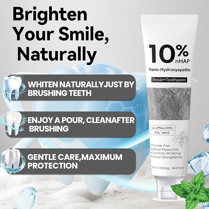 Nano-Hydroxyapatite Toothpaste, New Upgraded Formula, Strengthens Enamel,Fluoride-Free Toothpaste ，Gentle on Sensitive Teeth 4.23oz 1pcs