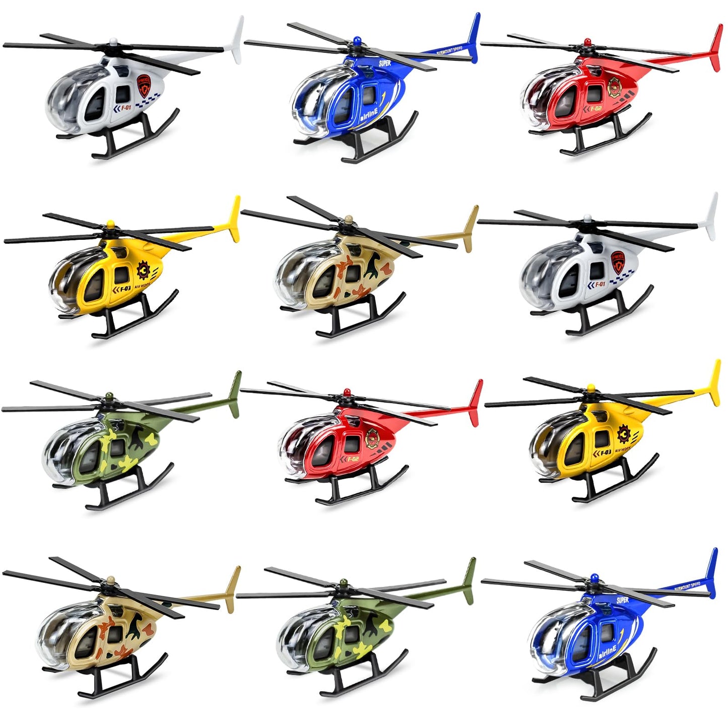 Tcvents 12PCS Diecast Helicopters Toy, Mini Alloy Toy Helicopter for Kids 3 4 5 6 7 Years Old, Small Toys Airplane Military Model Planes for Toddlers Boys 3-8 Years Birthday Gift Party Favors