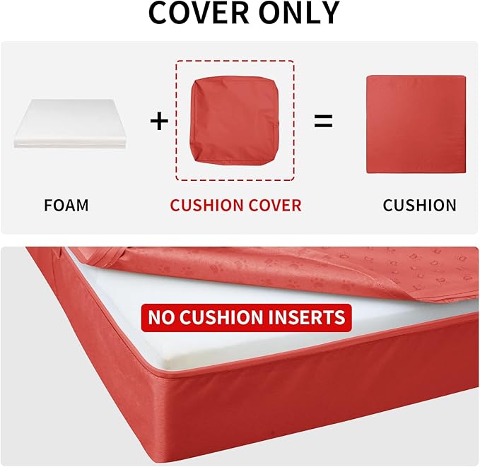 Easy-Going Waterproof Patio Cushion Covers 27x25x5 inch 4 Pack Replacement Non-Slip Outdoor Seat Cushion Slipcover with Zipper. Terra Red