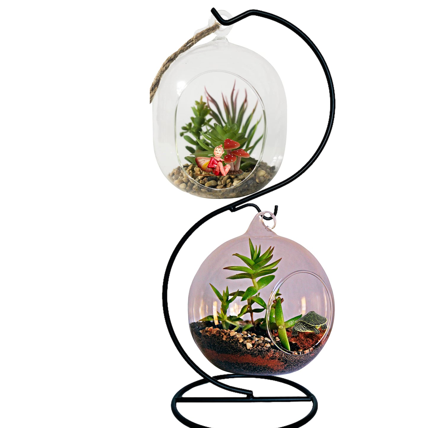 BANBERRY DESIGNS Dual Stands for Ornaments Jewelry and Terrariums - 2 Display Hooks - 2 Pack - Black Metal Holders with Multi-level Hooks - 12" H