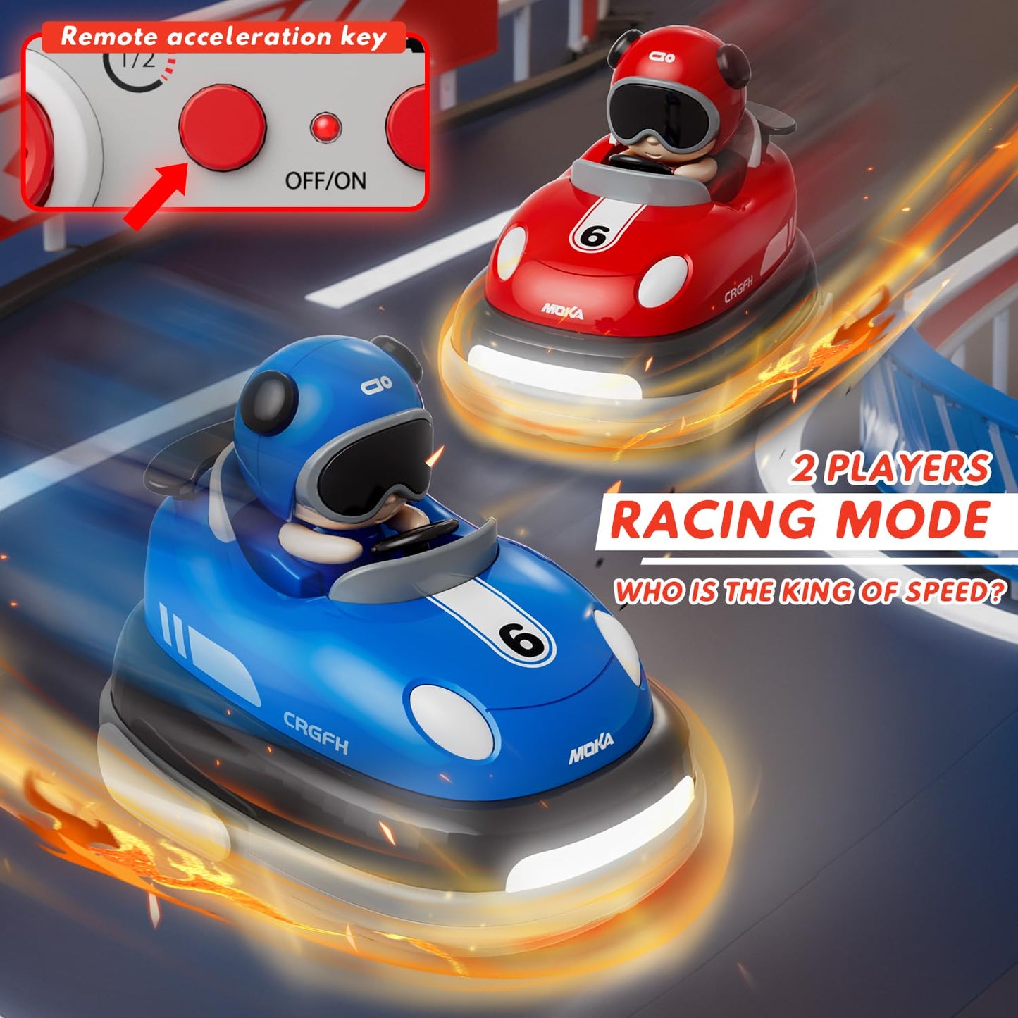 2-Player Battle 2-5 rc Car toddler Boys Children's Day Toy | Cartoon Remote Control Bumper Cars With Light & Sound – Racing Set (Drift + Collision Modes) | 360° Spinning | Rechargeable Kids’ Race Cars