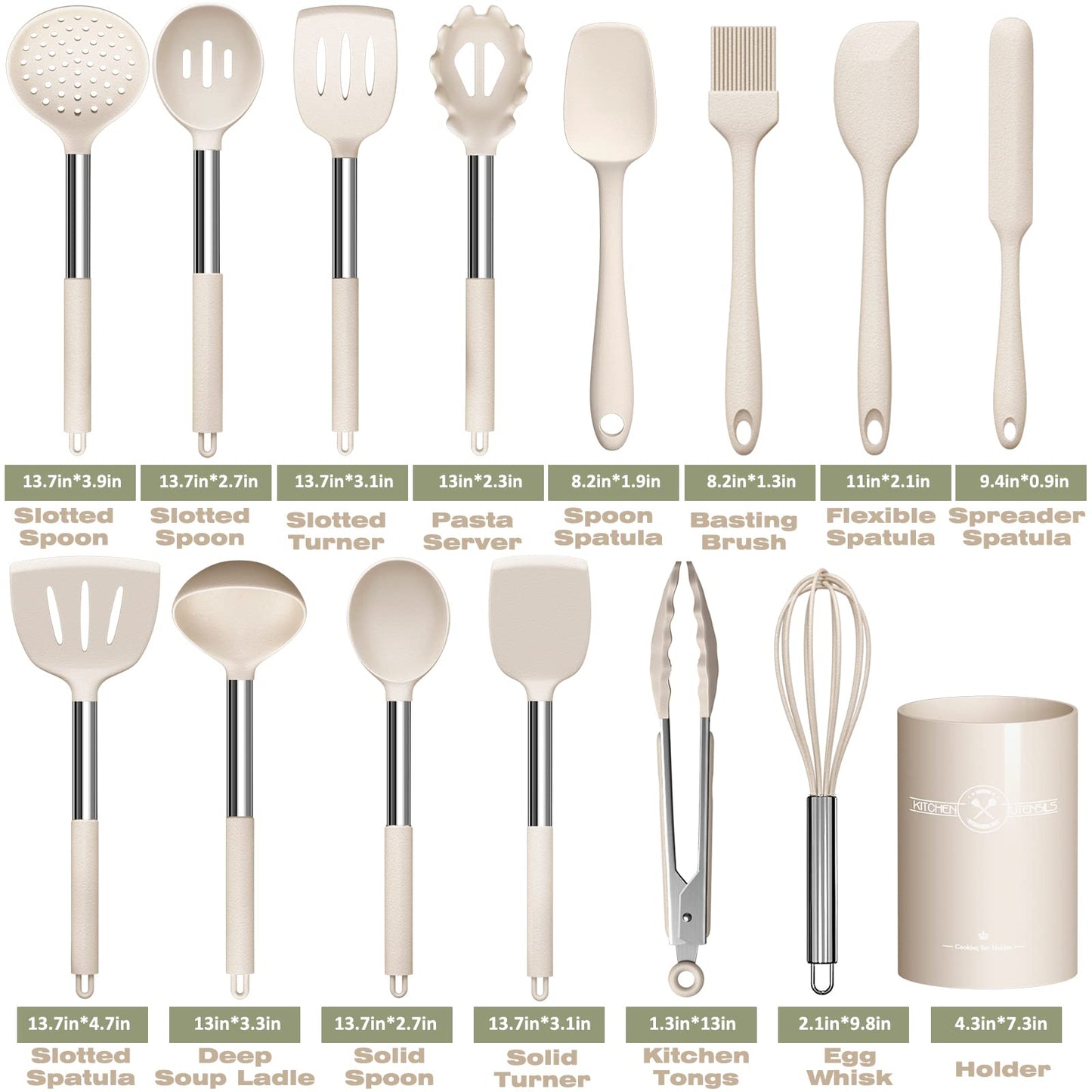 Stainless Steel Kitchen Cooking Utensil Set, Umite Chef 15 pcs Utensils - Nonstick Cookware Set Spatula -Kitchen Gadgets Tools Gift