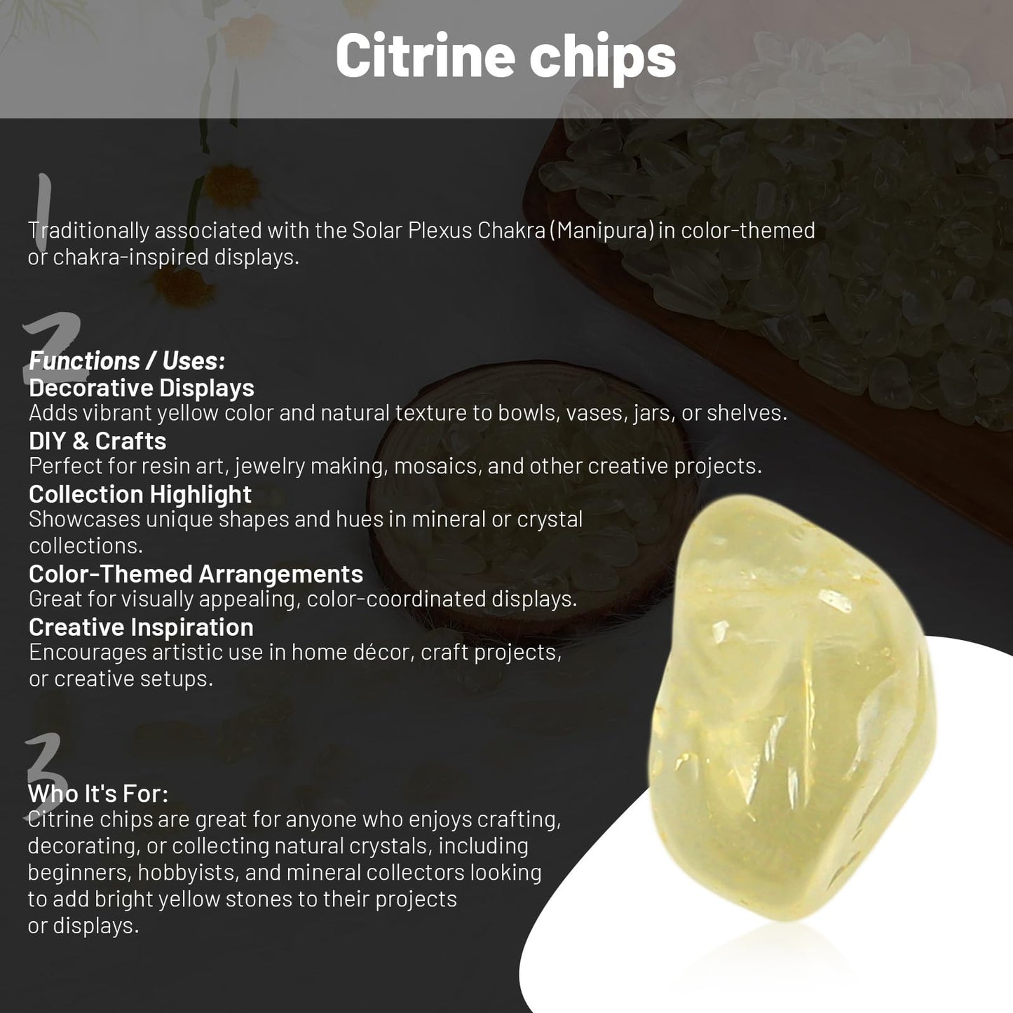 1.1lb Crushed Citrine Quartz Lemon Quartz Tumbled Crystal Chips-Citrine Quartz Healing Crystals Bulk, Beautiful Package for Gift
