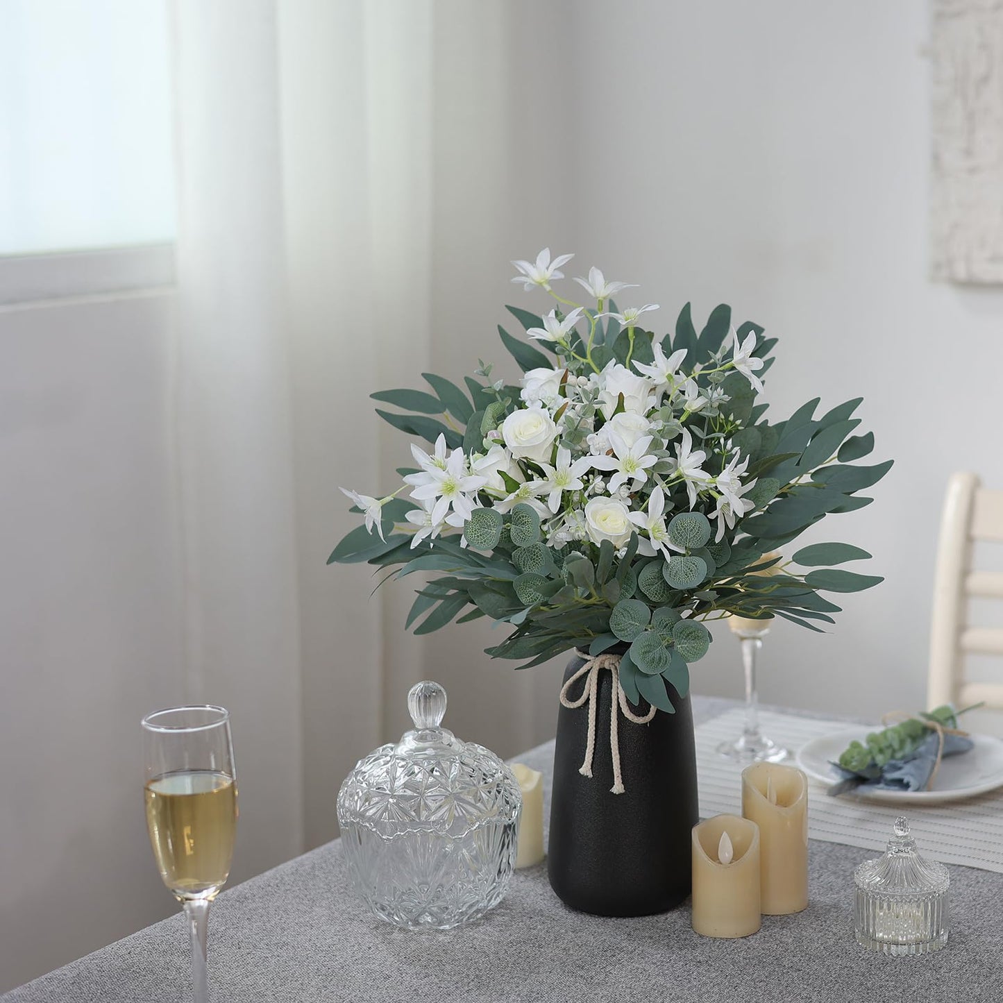 120 Pcs 4 Kinds Mixed Artificial Eucalyptus Leaves Stems Bulk Fake Silver Dollar Eucalyptus Bundle Faux Plants Greenery for DIY Bouquets Floral Arrangement Wedding Engagement Party Decor (Green)