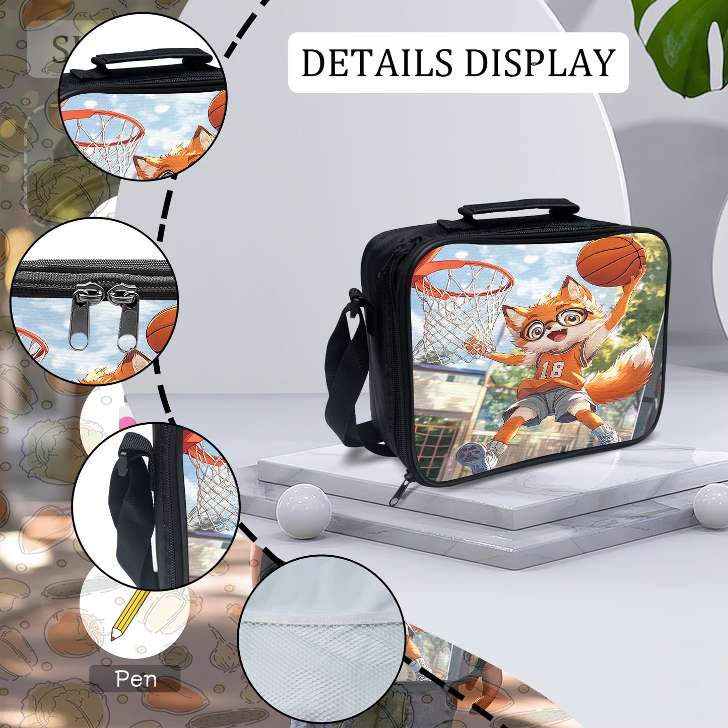 Arevigh Fox School Backpack 3 Piece Set Backpack Lunch Bag Pencil Case Waterproof Fabric for School Gifts for Students Kids Toddler Boys Girls Elementary Middle