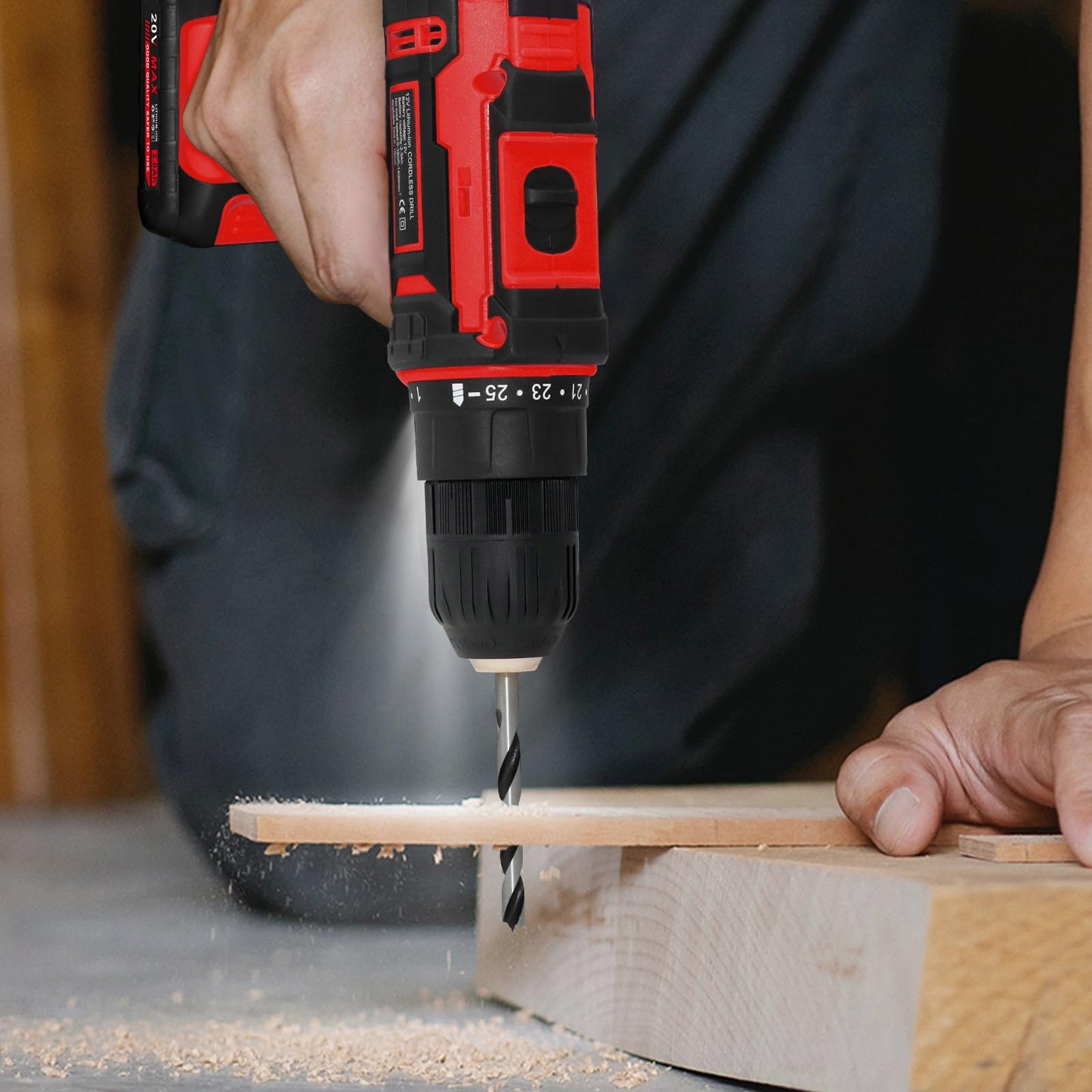 BIHOO Cordless Drill Set,20V Drill Driver with Battery and Charger,3/8-Inch Keyless Chuck, Variable Speed,with Drills Bits Set,Red