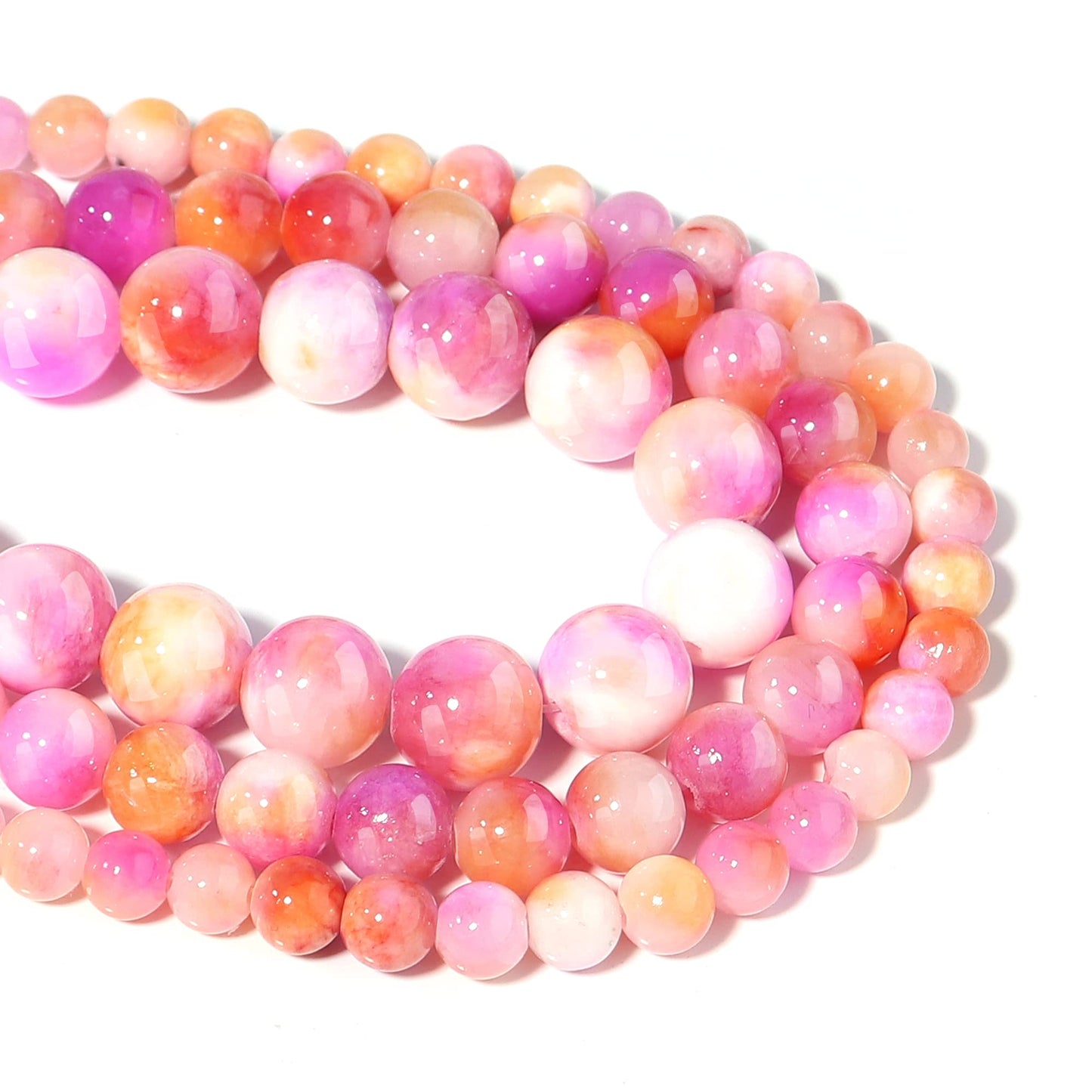 Filluck Natural Stone Beads 8mm Pink Yellow Jade Polished Round Smooth Gemstone Beads for Jewelry Making Adults 15 Inch(Pink Yellow Jade,8mm)