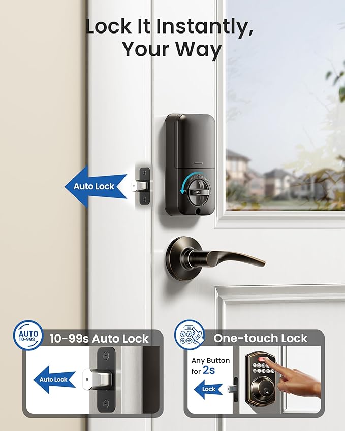 Veise Keyless Entry Door Lock with 2 Lever Handles - Electronic Keypad Deadbolt, Easy Installation Digital Smart Front Door Lock Set, Oil Rubbed Bronze