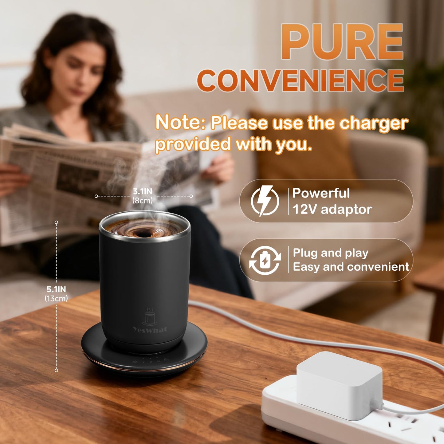 Self Stirring Coffee Mug, Self Heating Coffee Mug 10 oz, Heated Coffee Mug with Smart Temperature Control, Electric Coffee Cup with Heating Base, Auto Shut Off Warming Mug for Mom