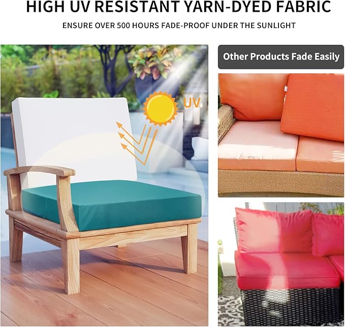 Easy-Going Waterproof Patio Cushion Covers 22x20x4 inch 4 Pack Replacement Non-Slip Outdoor Seat Cushion Slipcover with Zipper. Teal