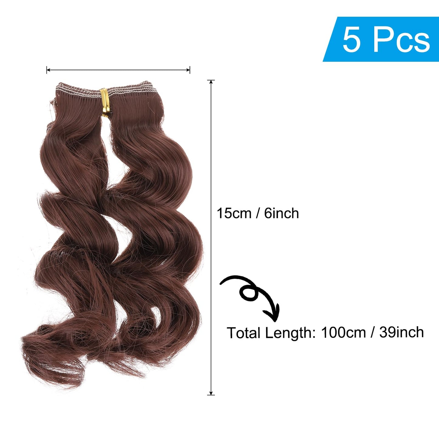 Patikil 15CM Doll Wigs, 5 Pcs High Temperature Silk Curly Wig Hair Extension Accessories for Doll Hair Making Kit DIY Handmade, Red-Brown