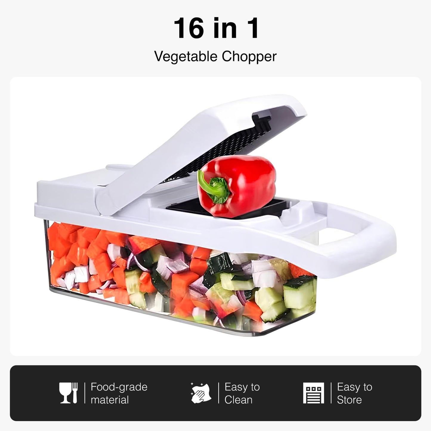 ISHKITCH 16-in-1 Vegetable Chopper & Mandoline Slicer – Multi-Blade Food Dicer, Onion Chopper, Veggie Cutter with Stainless Steel Blades, Dishwasher Safe Kitchen Tool