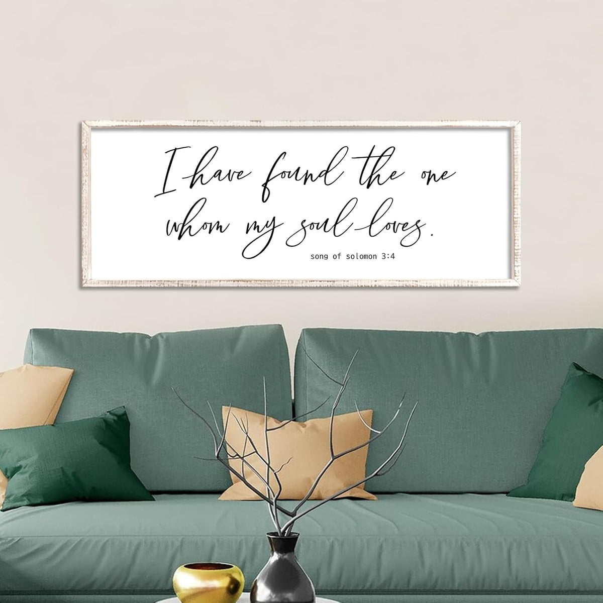 I Have Found The One Whom My Soul Loves Sign Wall Art Decor 40"x15" Modren Master Bedroom Above Bed Wood Framed Song of Solomon 3:4 Large Living Room Bible Verse Wall Hanging (White)
