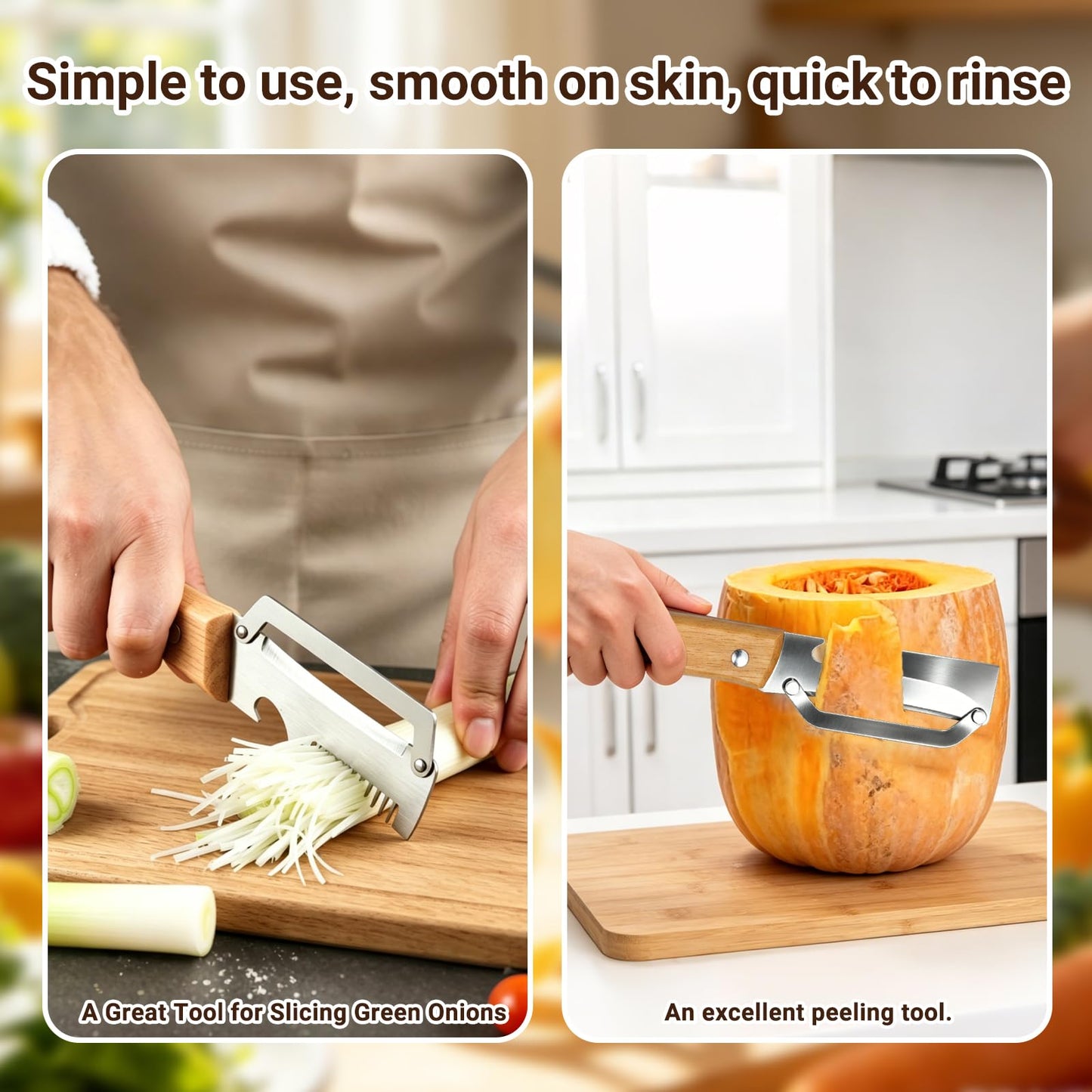 Multifunctional Vegetable Peeler for Kitchen Tool Wooden Smooth Handle and Bottle Opener, Made of Stainless Steel 2 in 1 Potato Garlic Cucumber Orange Pumpkin Fruit (Sliced Style(2PCS))