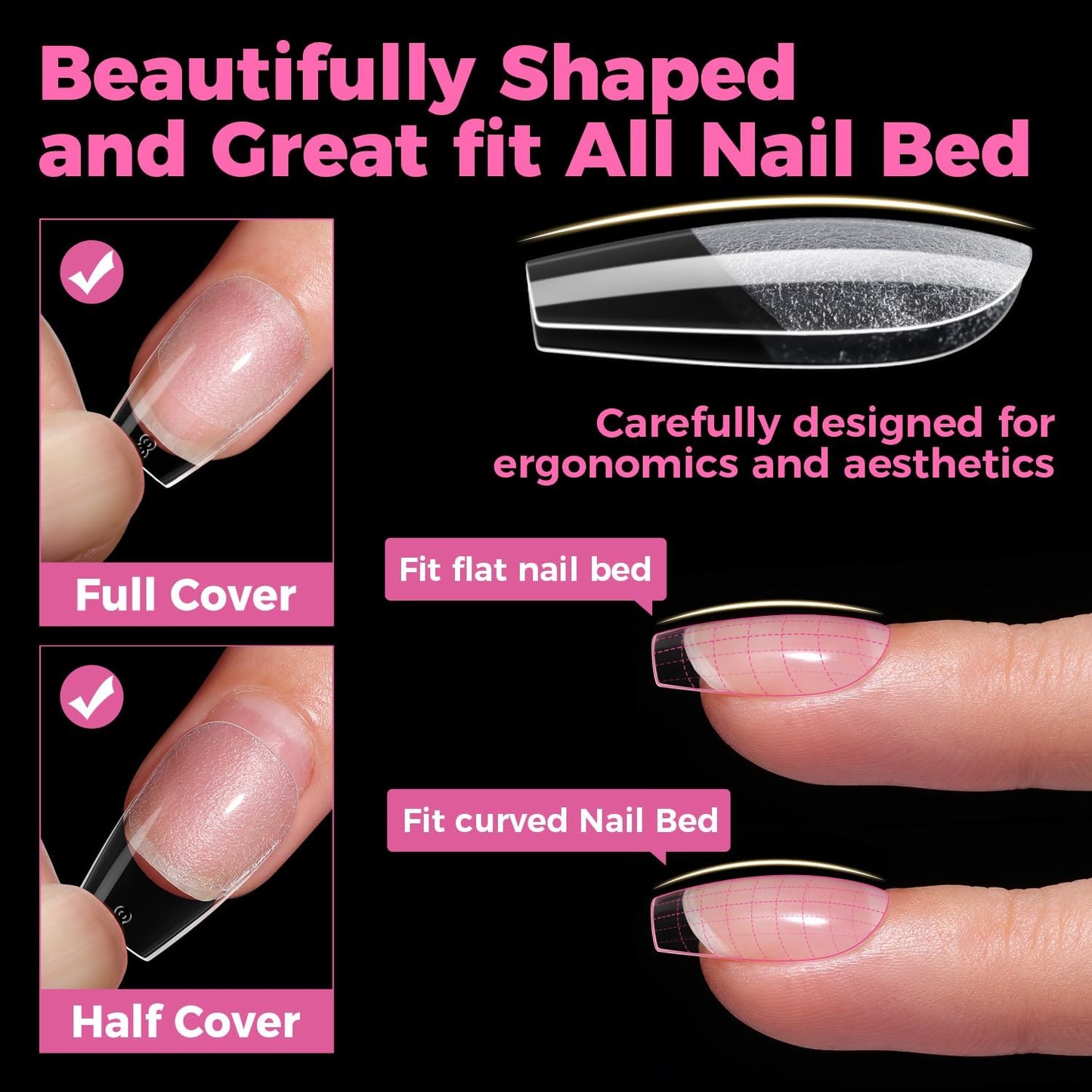 UNA GELLA Gel Nail Tips Coffin Short 15 Sizes Short Coffin Press On Nails Pre-Etched 300pcs Soft Gel Nail Tips Full Cover For Nails Extension Home DIY Salon