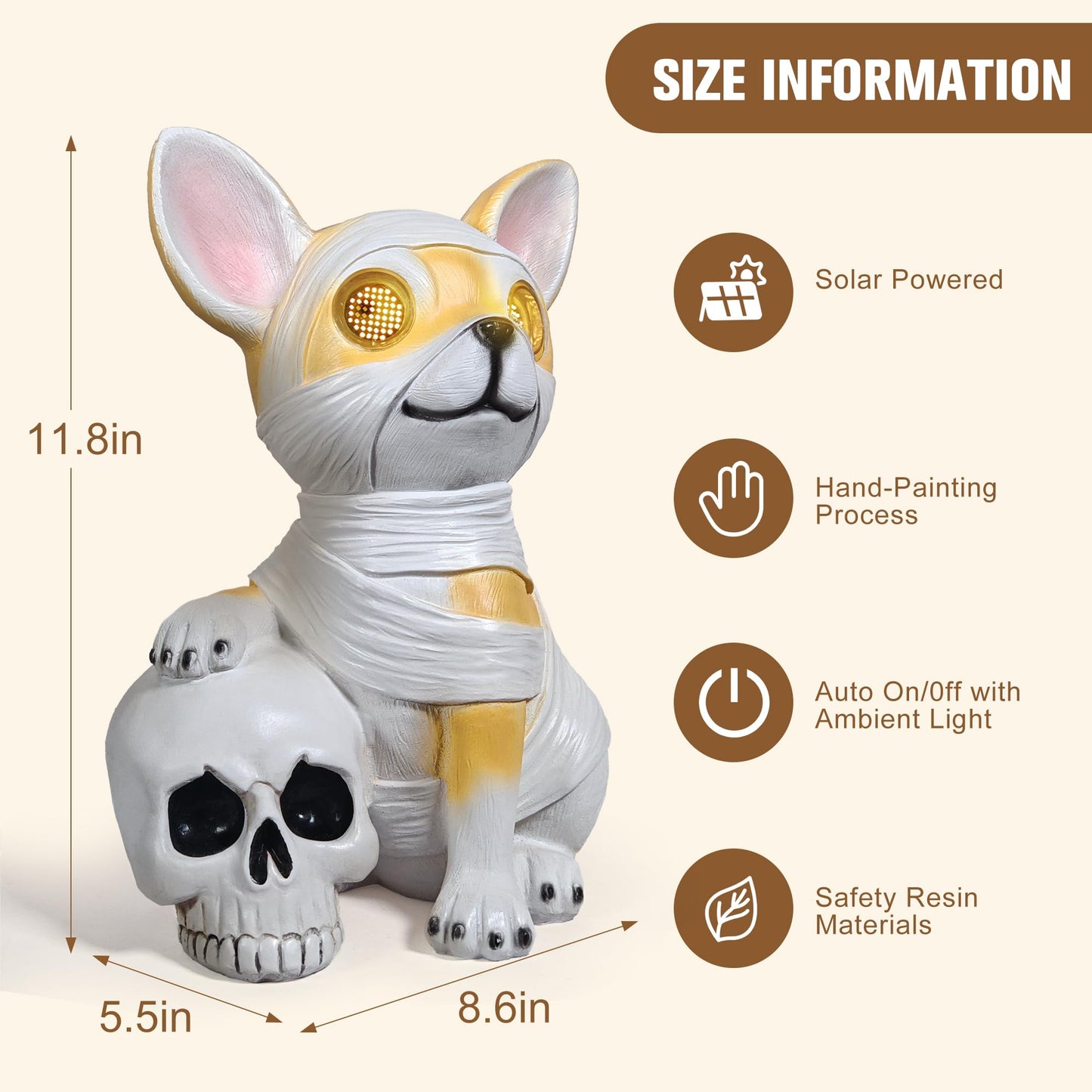 QOCNAM Halloween Decor Outdoor Solar Dog Statue Garden Decorations Holding Skeleton Statue Lights with 360° Spinning Glowing Eyes Ghost Garden Decor & Creative Gifts