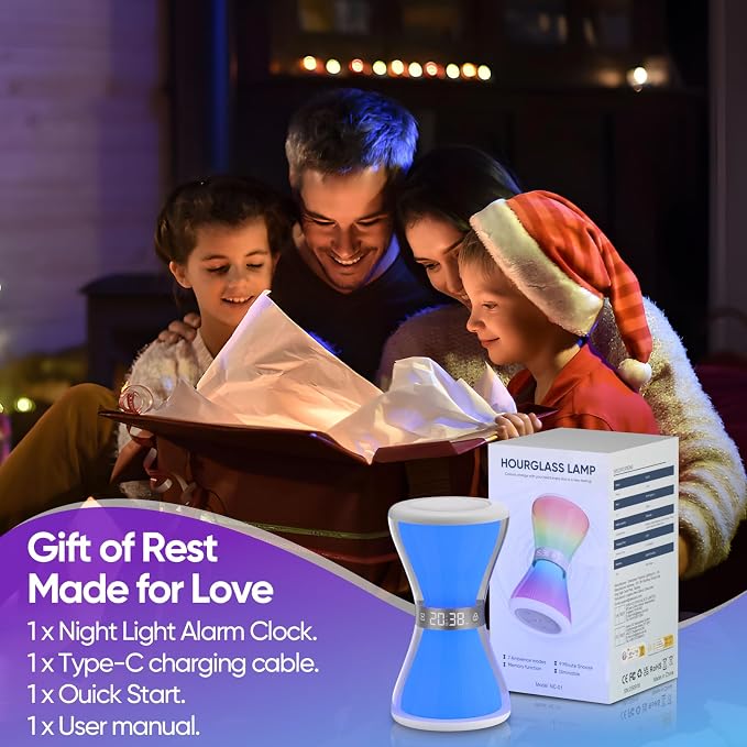 RGB Night Light Alarm Clock, Digital Alarm Clock with Hourglass Shape