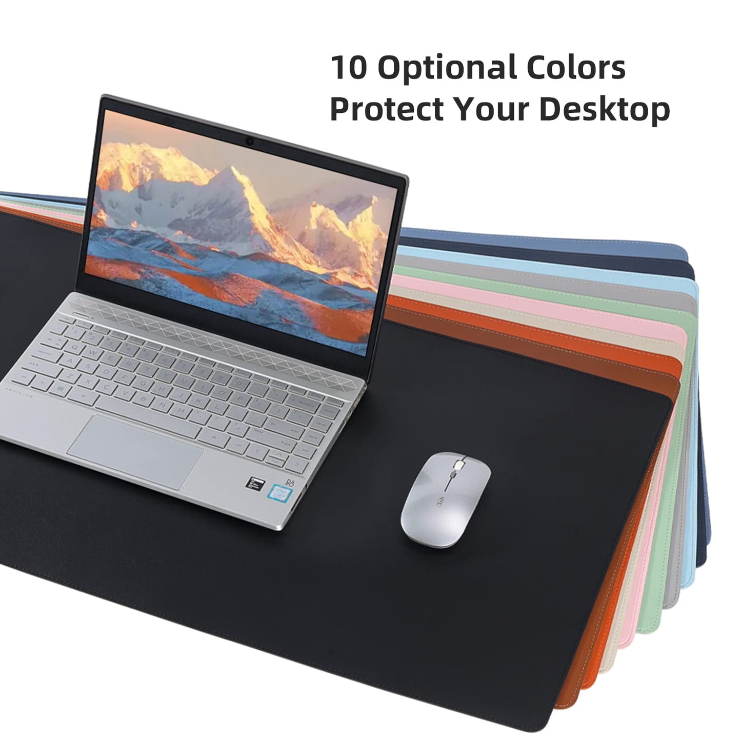 Leather Desk Pad,Wolaile 36x17 inch Large Mouse Pad,Waterproof Non-Slip Writing Desk Blotter,Computer Mat Desktop Protector for Office Home,Black