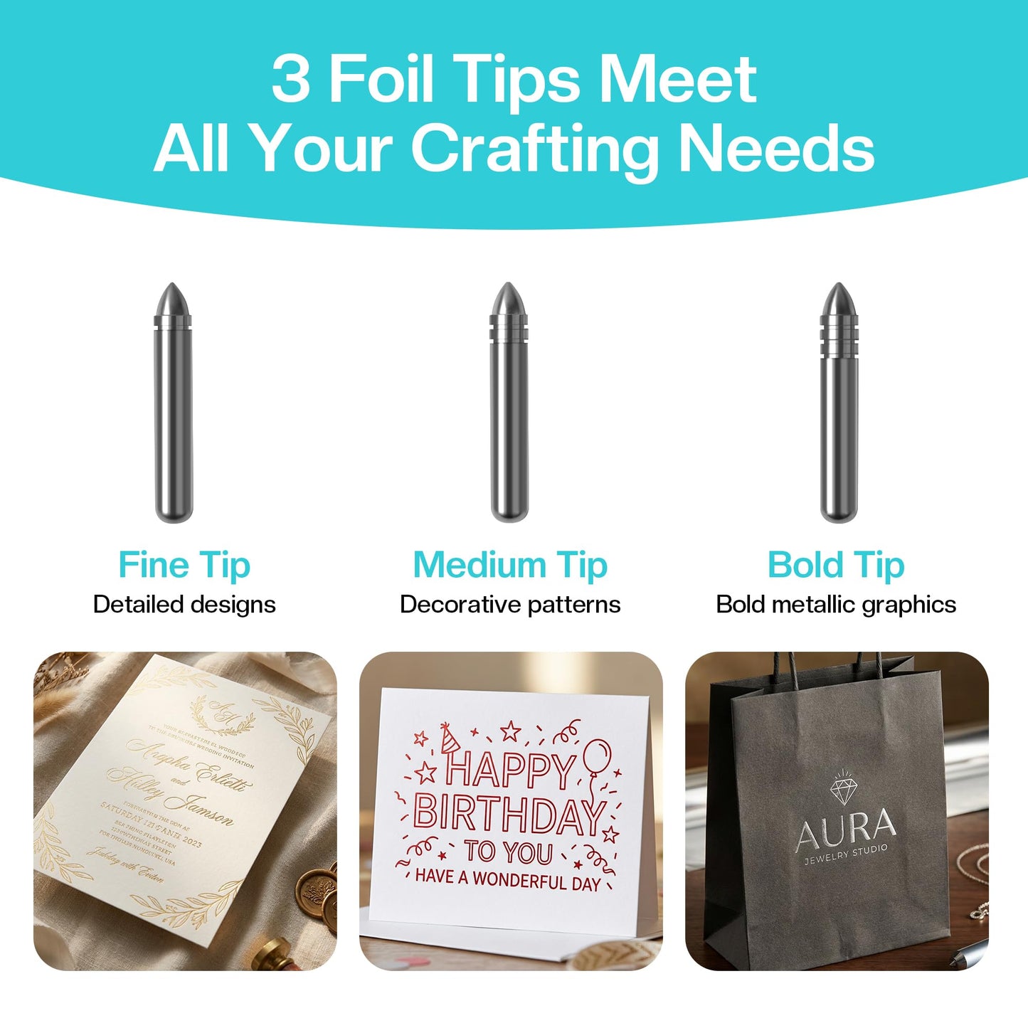 Likcut Foil Transfer Kit Compatible with Likcut S501 & S41 Vinyl Cutter, 3 Interchangeable Tips with Foil Transfer Sheets for Crafting DIY Card Scrapbooking Supplies