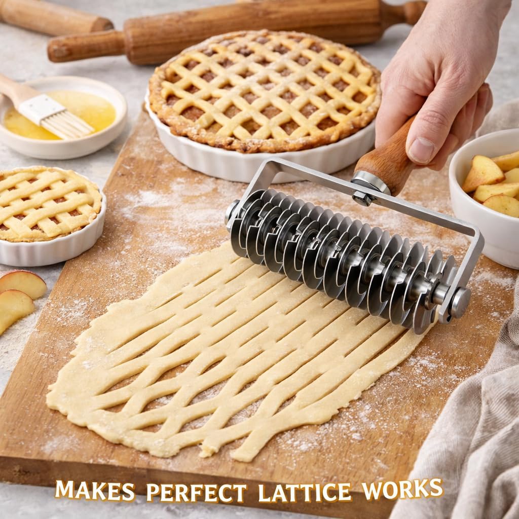 Pastry Lattice Roller Cutter，Stainless Steel Pie Crust Cutter Tool for Pastry Dough, Pizza Bread and Beef Wellington