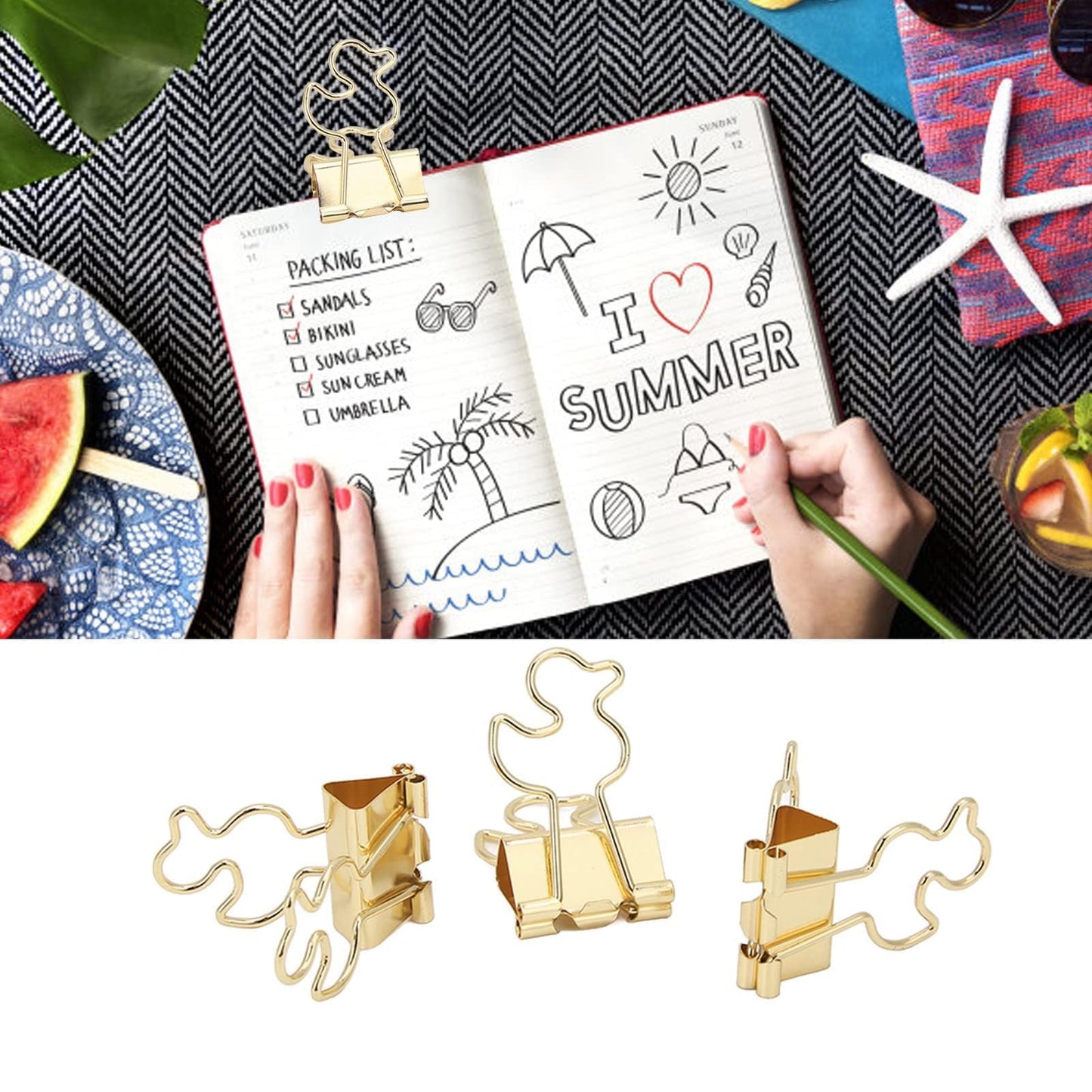Mini Binder Clips, 20PCS Gold Binder Paper Clips Small Decorative Binder Clips Duck Shaped Binderclips with Storage Box for Planner, Office Desk Supplies