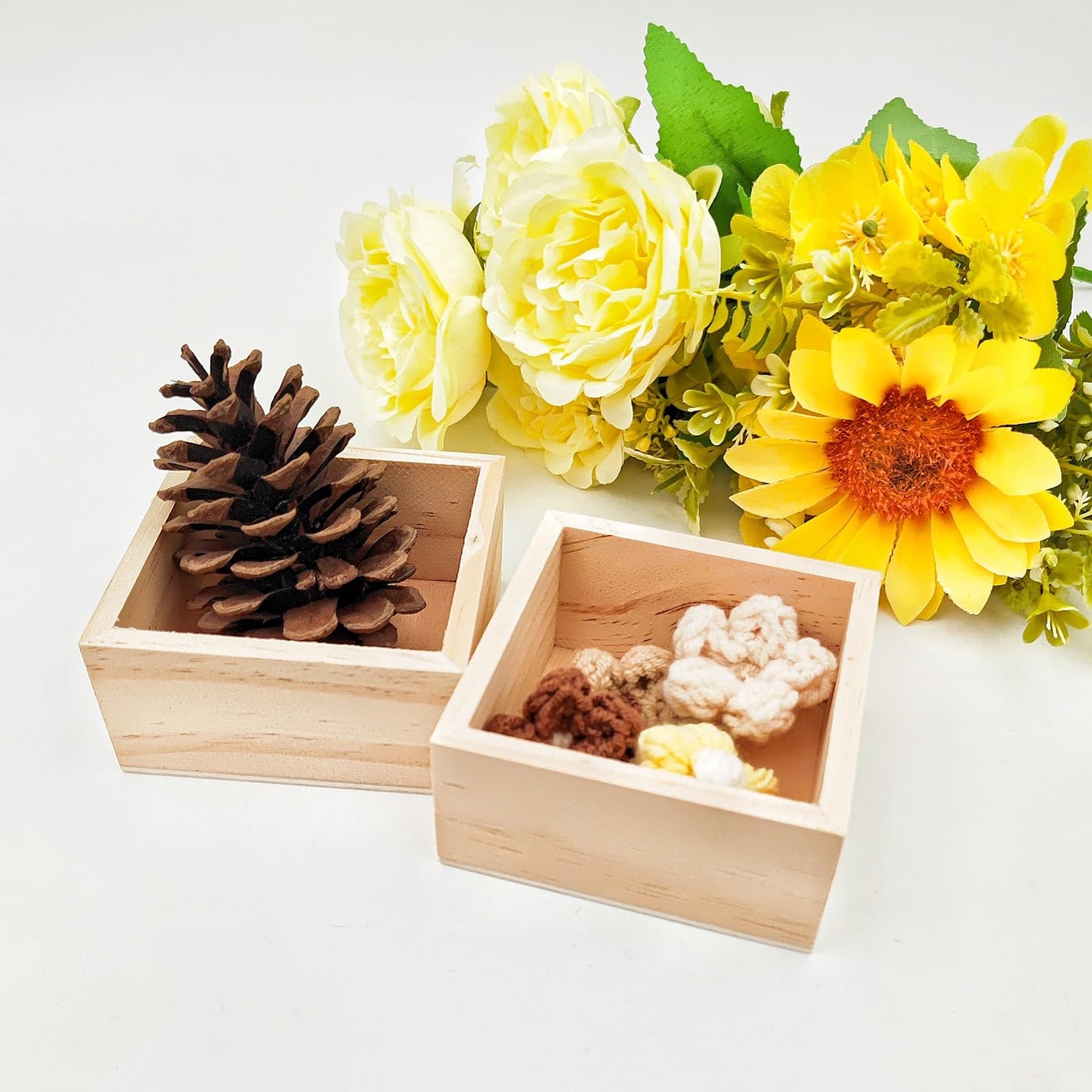 Anktily 4 Pack Unfinished Wooden Craft Storage Organiser Boxes, 3 x 3 x 1.6 inch Small Square Wood Box, Rustic Natural Wood Container Box for Home Venue Decor