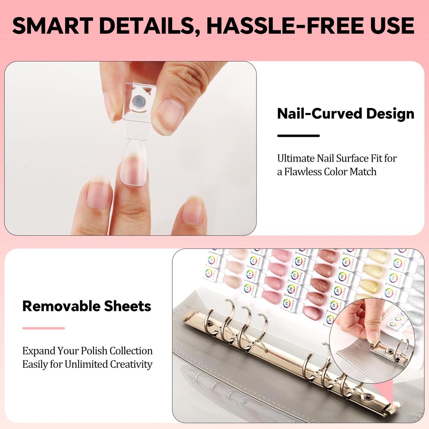 Vnjaoi Magnetic Nail Color Display Book Inside Page with 60 Acrylic Magnetic Nail Display Tips for Nail Art Design Pattern Practice (Cover Not Included)