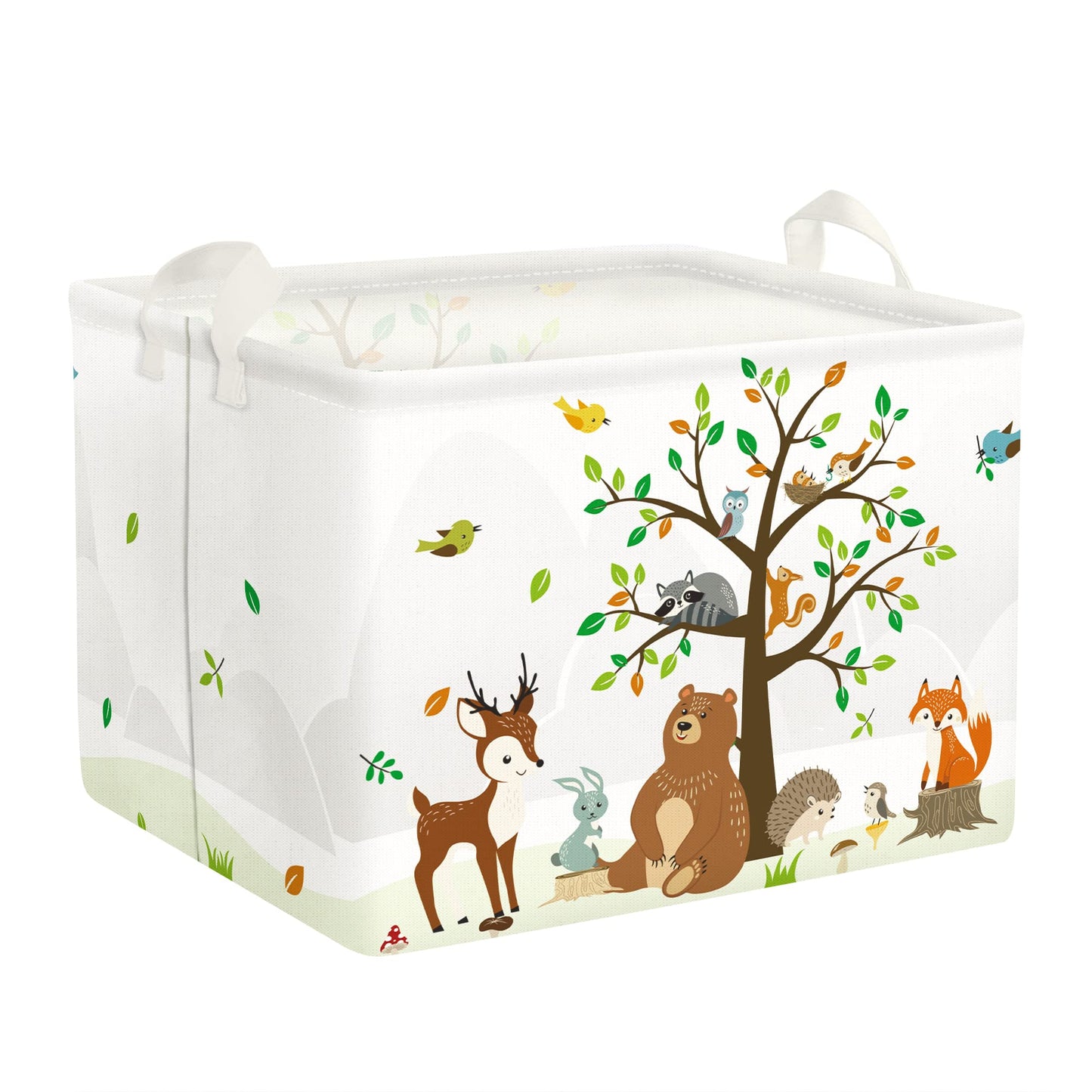 Clastyle Woodland Animals Bear Fox Raccoon Tree Baby Gift Storage Basket Large Deer Owl Collapsible Rectangular Shelf Basket Cute Clothes Towel Toy Book Storage Bin for Nursery