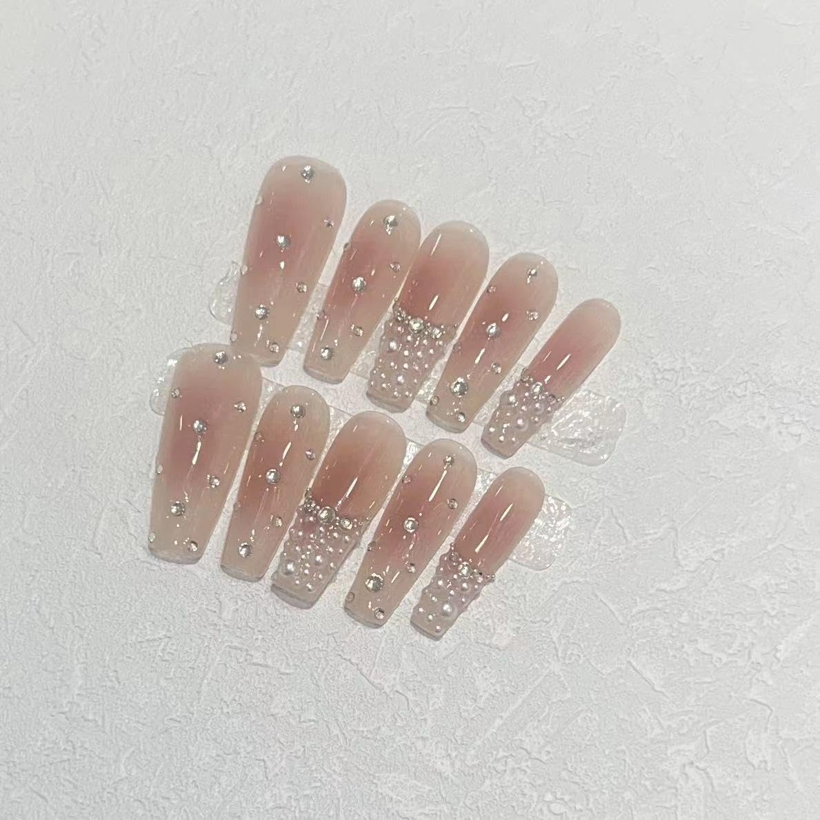 JIEADJIE Press On Nails (100% Handmade),Almonds, Droplet Shaped,Handmade Painted Nail Art by Nail Technician,Daily Version (Nude, Small)
