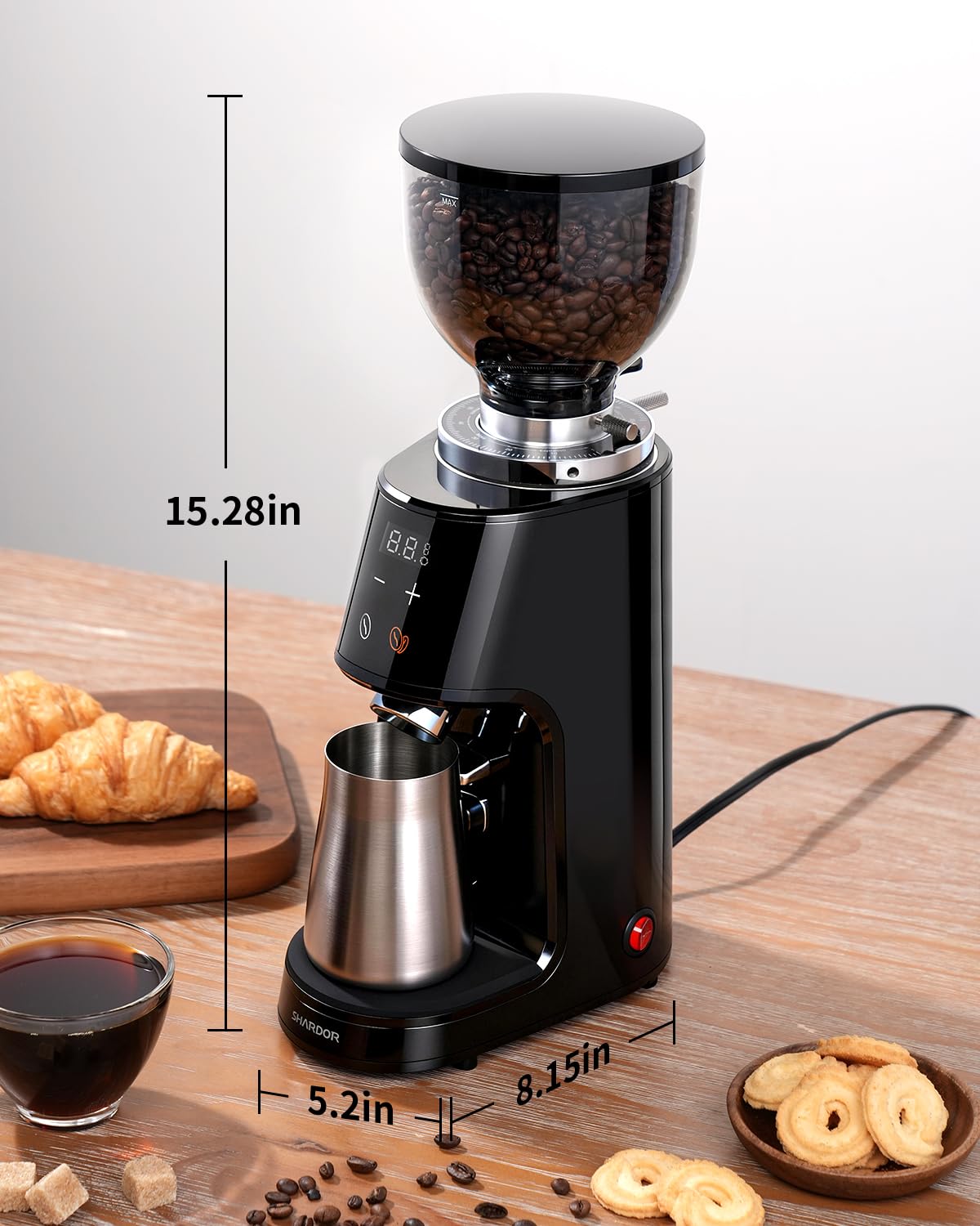 SHARDOR Professional 64mm Burr Coffee Grinder with 100 Grind Settings and All-Metal Chamber, Coffee Bean Grinder with Adjustable Electronic Timer and LED Display, Anti-Static,Black