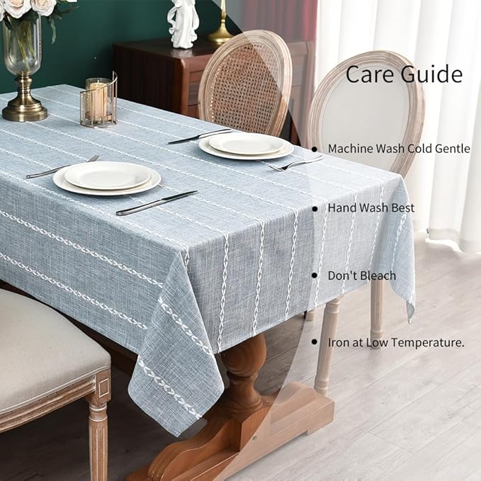 Zobesta Linen Table Cloth Blue Tablecloth Rectangle 86 x 53 Inch, Washable Farmhouse Soft Boho Blue Stripe Tablecloth for Party, Holiday, Picnic, Dining, Outdoor