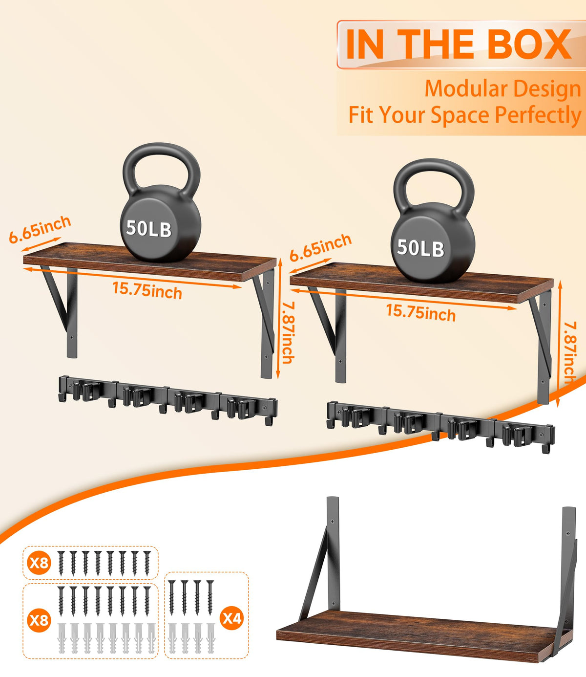 2Pack Broom Holder with Organizer Shelf 8 Broom Slots 10 Removable Hooks (2 Count)