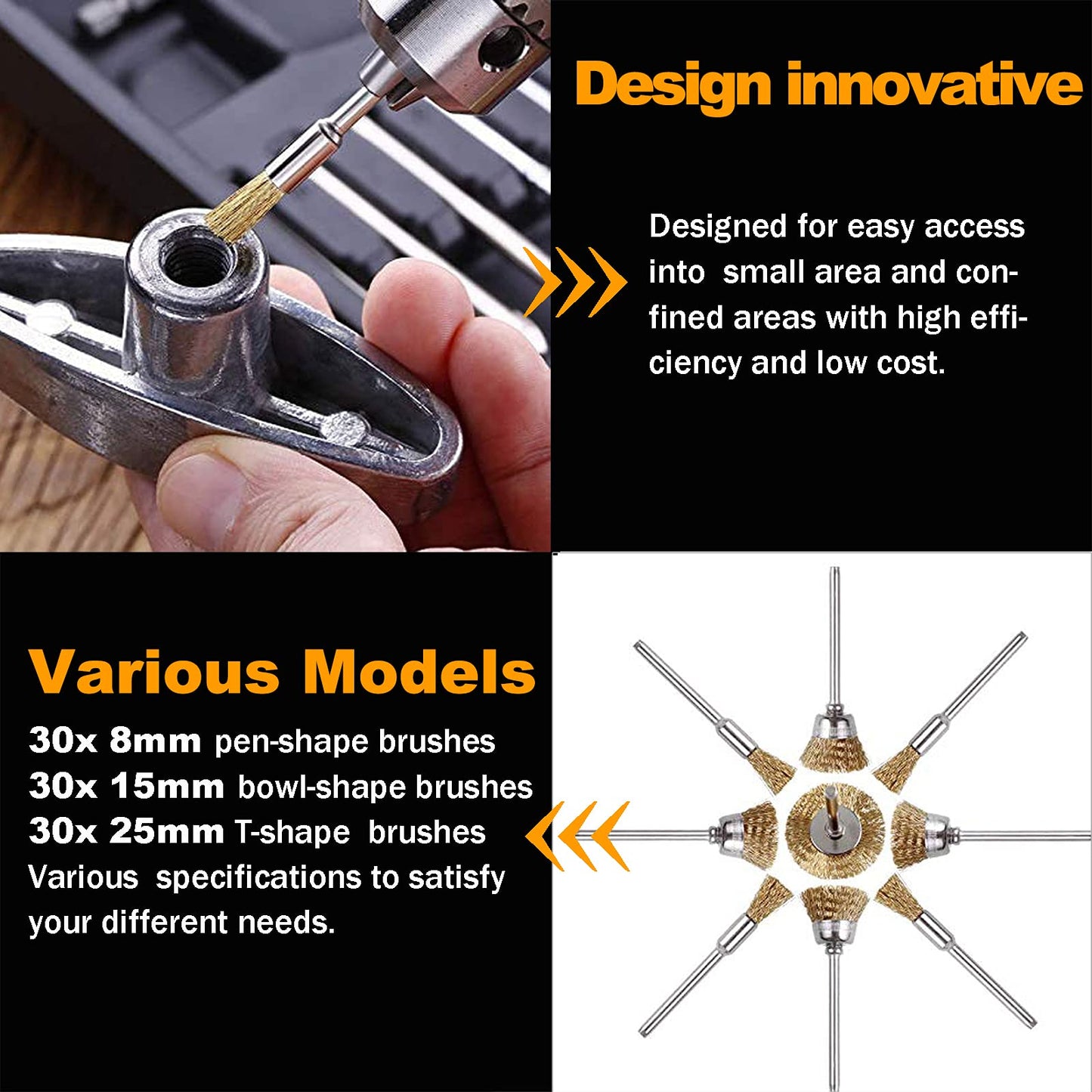 Rocaris 90 Pcs Wire Brushes Set, Brass Wire Wheels Pen Brushes Set Kit Accessories for Rotary Tool