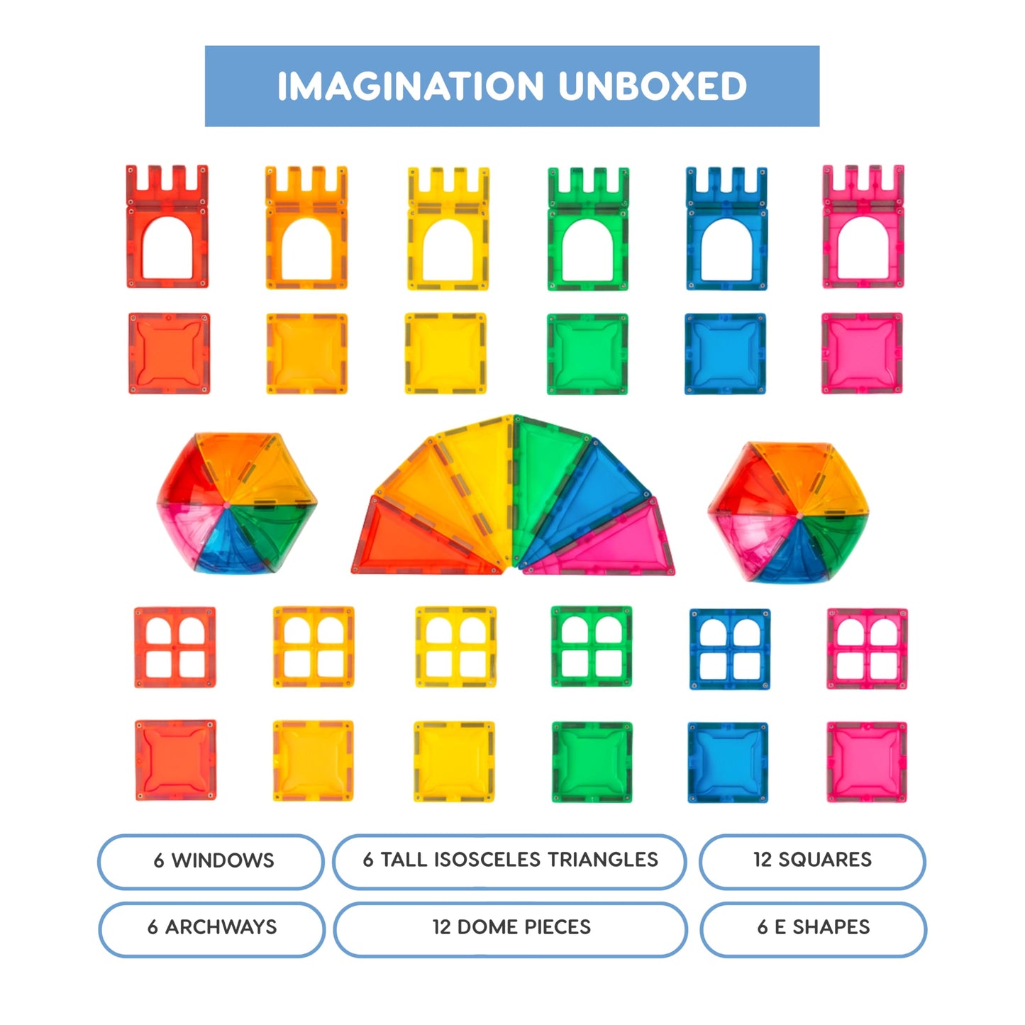 Imagimags Magnetic Building Tiles, 48 Piece Architectural Dome Set for Boys Girls Kids, Educational Creative Learning Activity Building Block Toddler Toys, Children Ages 3 Years +