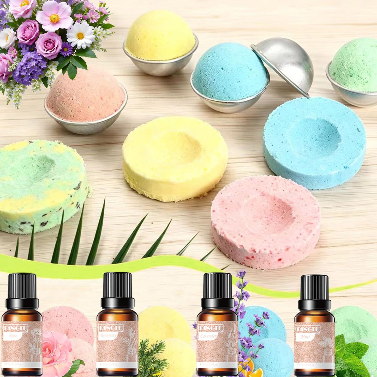 DINGTU Bath Bomb Making Kit, DIY Bath Bomb Kit for Adults & Teens, Make Your Own Bath Fizzy with Bath Bomb Molds, Essential Oils, Relaxing Bath Time Home Creative Spa Gift for Her, Women